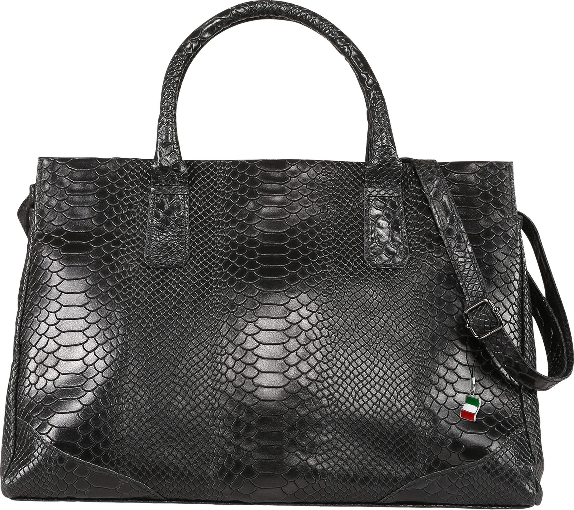 FLORENCE Florence Damen Henkeltasche Echtleder (Henkeltasche), Damen Henkeltasche Leder, schwarz ca. 28cm hoch