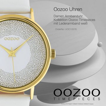 OOZOO Quarzuhr Oozoo Damen Armbanduhr weiß Analog C10576, (Analoguhr), Damenuhr rund, groß (ca. 42mm) Lederarmband, Fashion-Style
