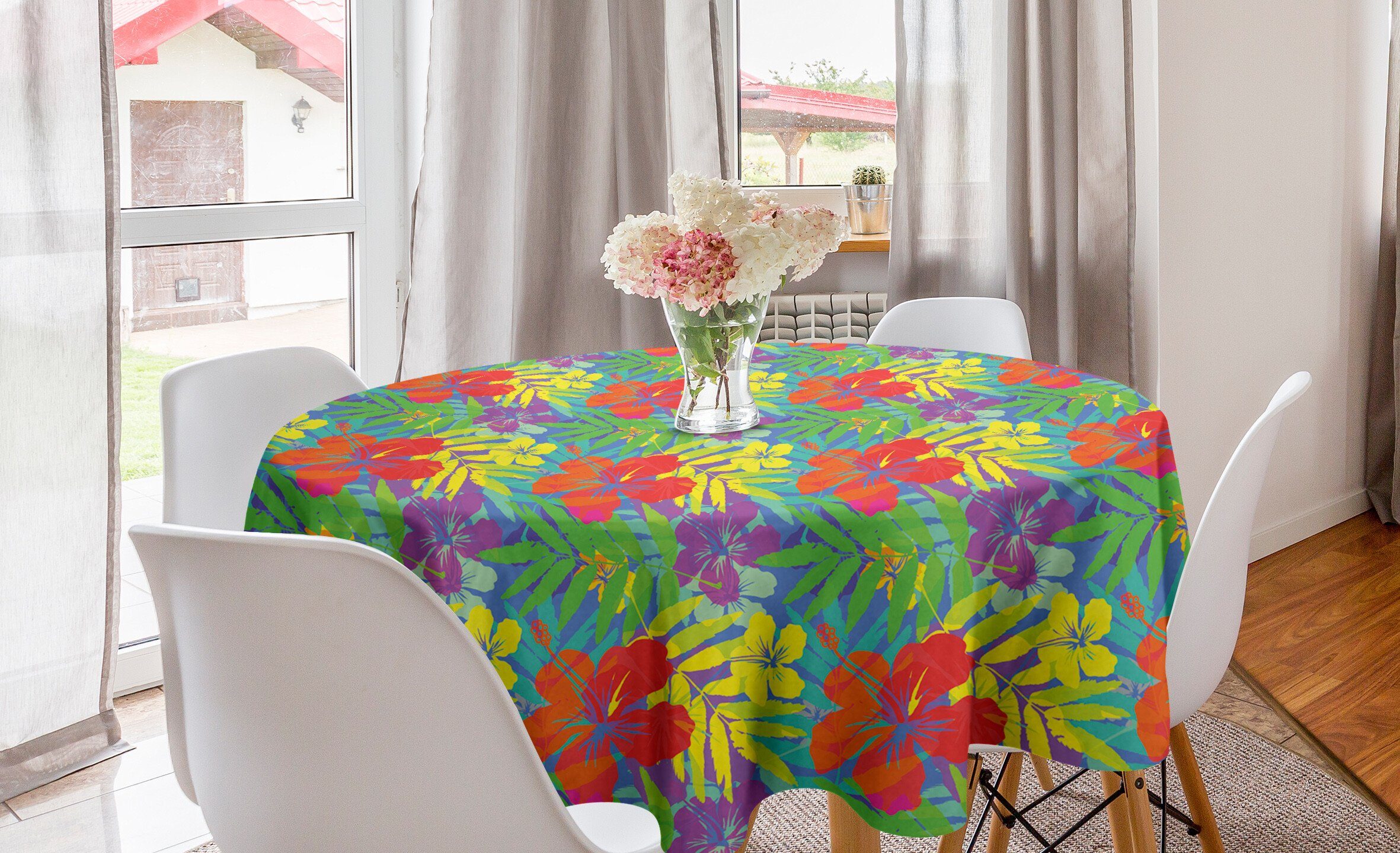 Tischdecke Hawaii-Regenwald Dekoration, Abakuhaus Aloha für Esszimmer Blätter Küche Kreis Tischdecke Abdeckung