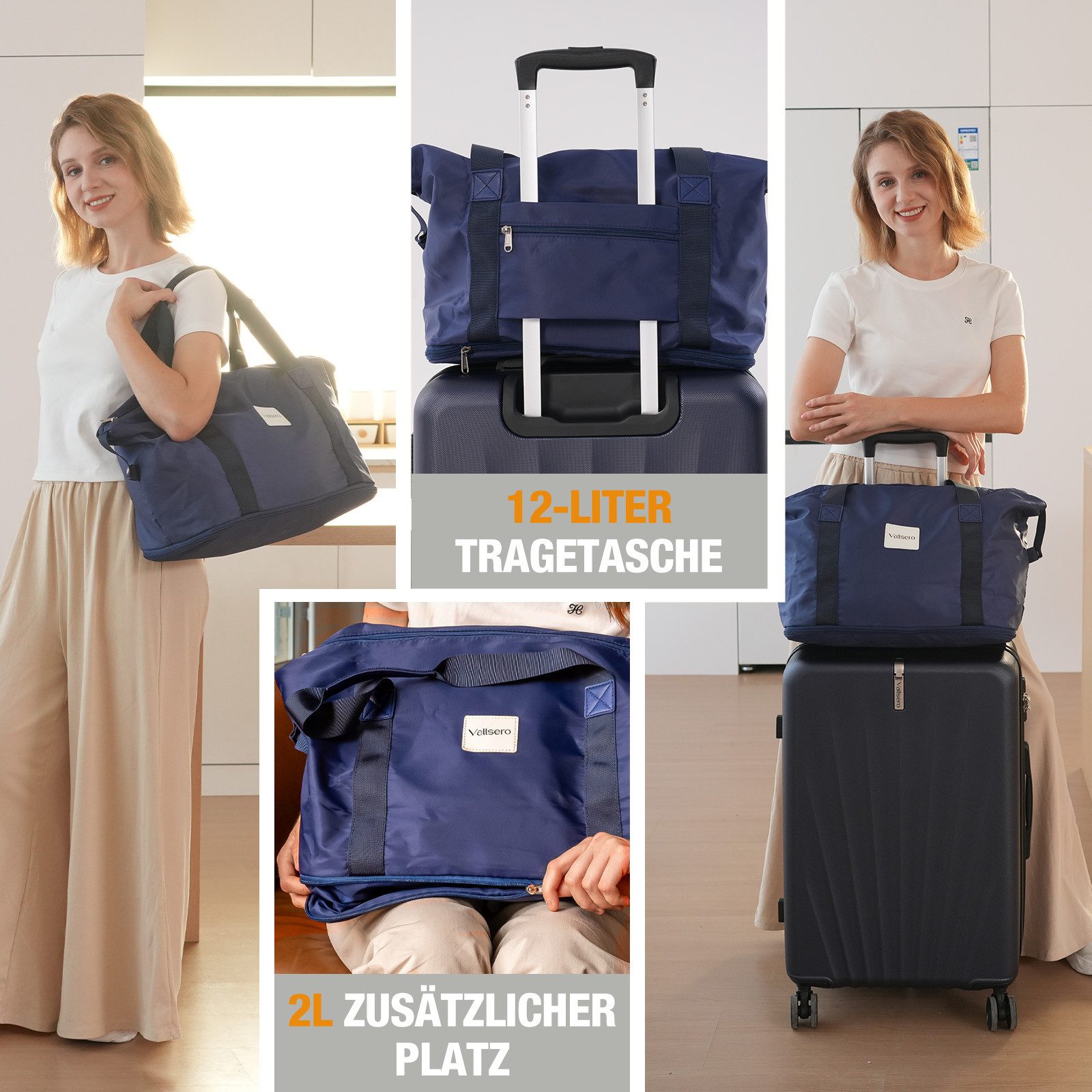 VALLSERO Trolleyset M-L-XL-Set, Gepäck mit Kosmetiktasche, Hartschalen-Koffer, 5-teiliges Set, hochfestes ABS-Gehäuse, 360° geräuschloses Rad