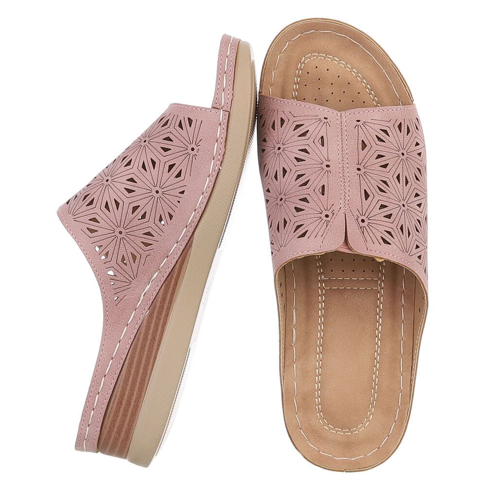 Ital-Design Damen Pantolette mit Lochprägung und Keilsohle Pantolette (91849278) Keilabsatz/Wedge Keilsandaletten in Altrosa