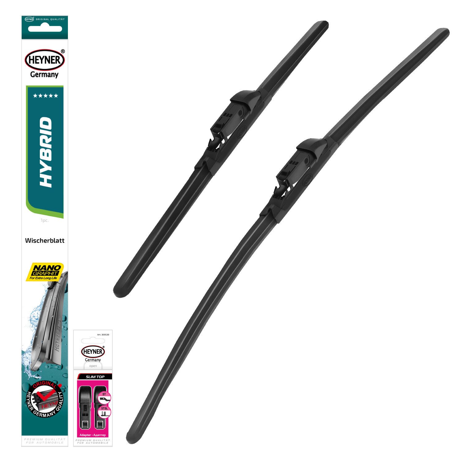 HEYNER Scheibenwischblätter passend für TESLA MODEL X, 02.2021 - 02.2026, Frontscheibe, (Packung, 2-St., Scheibenwischer), mit Nano Graphit Beschichtung