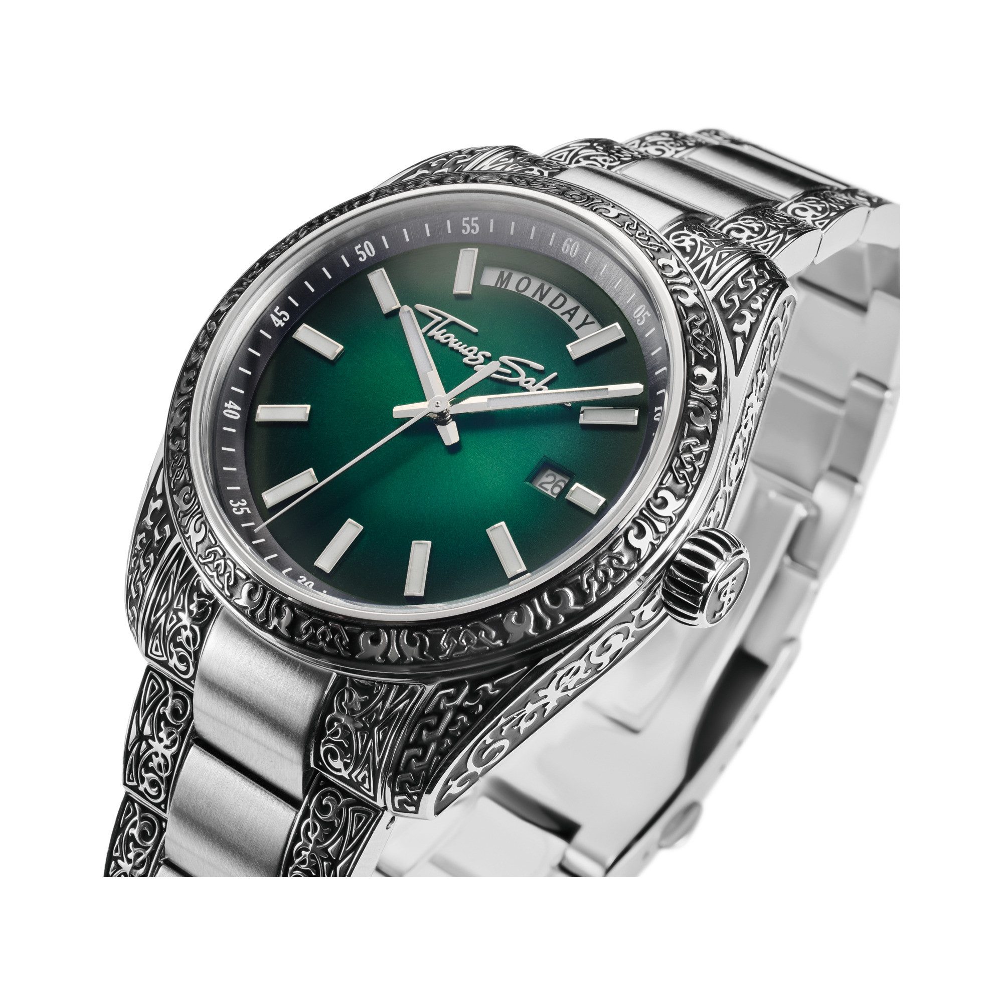 THOMAS SABO Quarzuhr REBEL AT HEART REVIVE 40 mm WA0440-201-211-40 mm, Armbanduhr, Damenuhr, Herrenuhr, Edelstahlarmband, analog, Tag