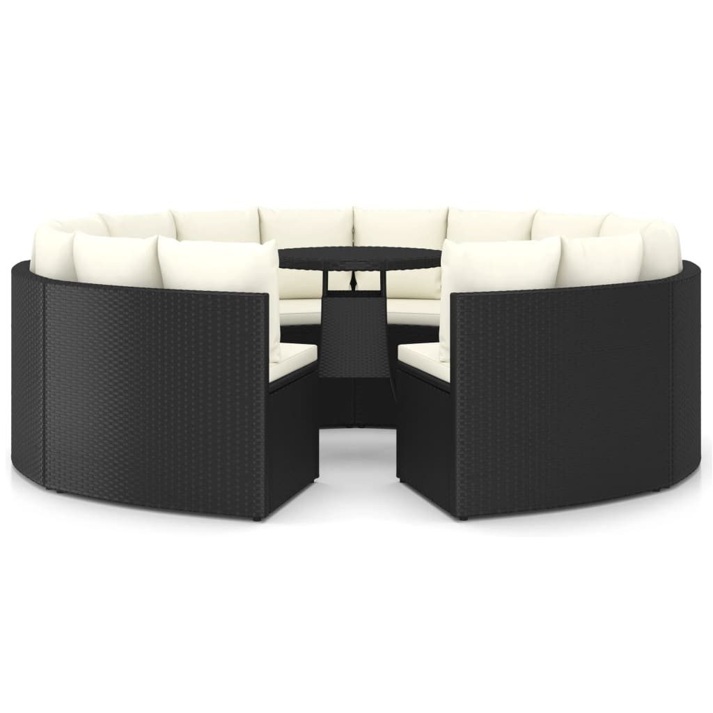 vidaXL Gartenlounge-Set 9-tlg. Garten-Sofagarnitur mit Auflagen Poly Rattan Schwarz, (8-tlg)