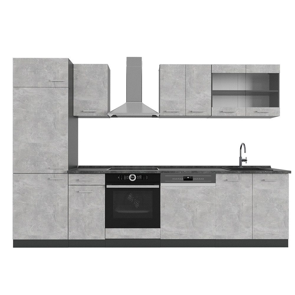 Vicco Küchenzeile R-Line, Beton/Anthrazit, 300 cm, AP Anthrazit