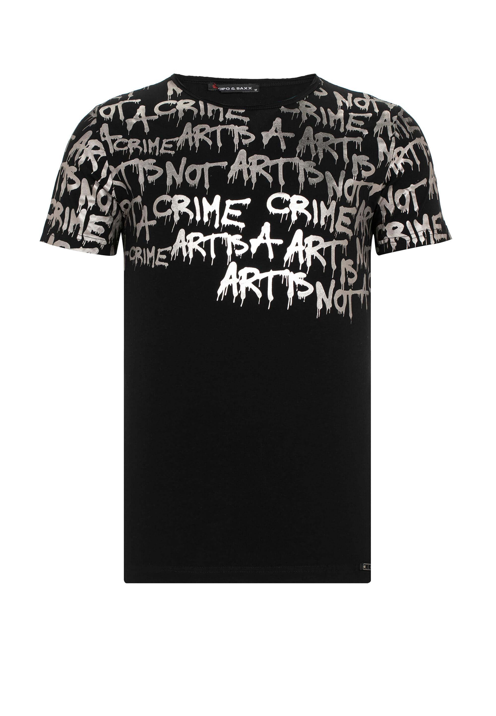 Cipo & Baxx T-Shirt mit Grafiti-Aufdruck schwarz