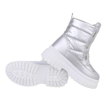 Ital-Design Damen Snowboots Freizeit Snowboots Blockabsatz Plateaustiefeletten in Silber