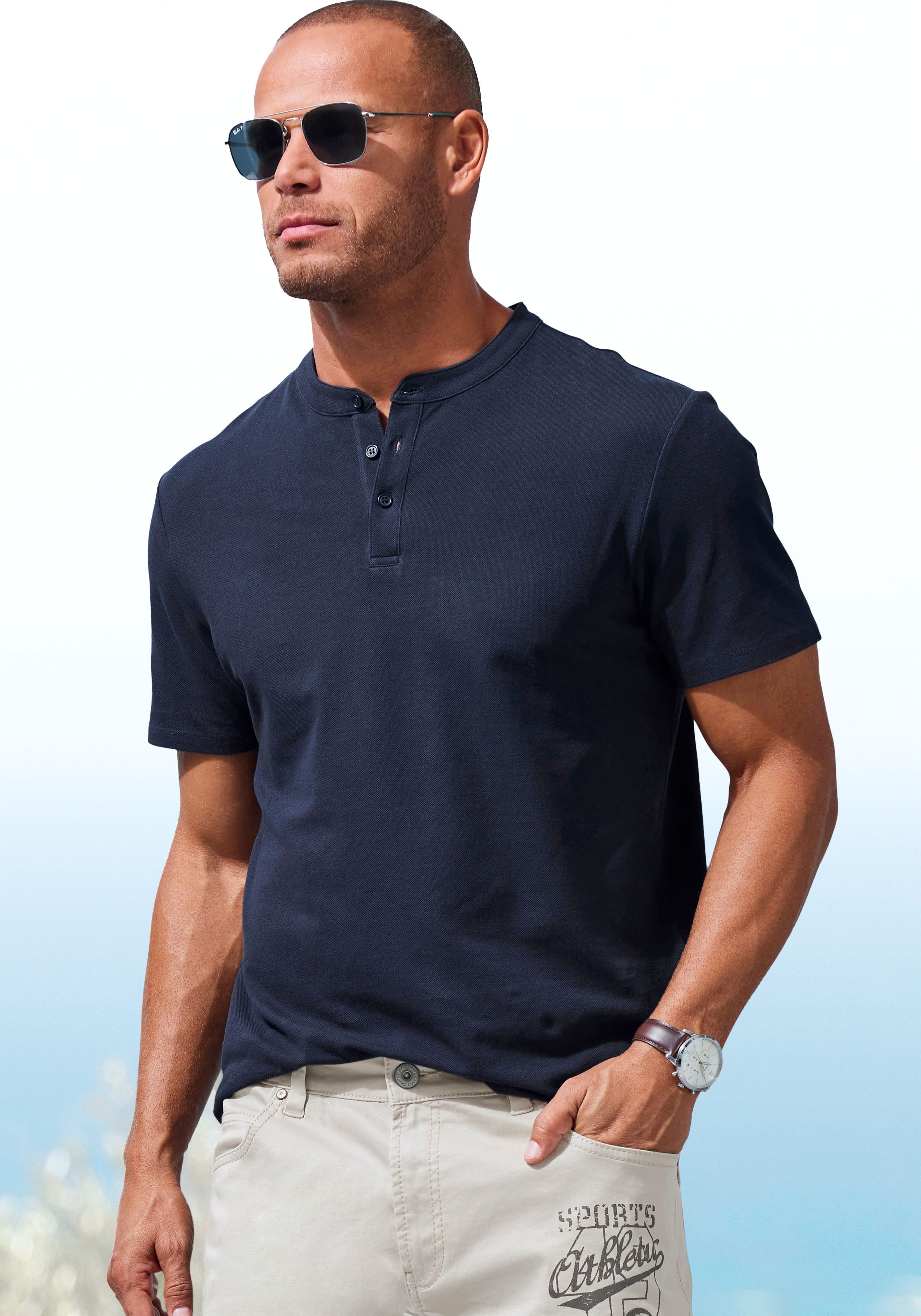 John Devin Poloshirt mit Stehkragen, Regular-Fit, aus Baumwoll-Piqué günstig online kaufen