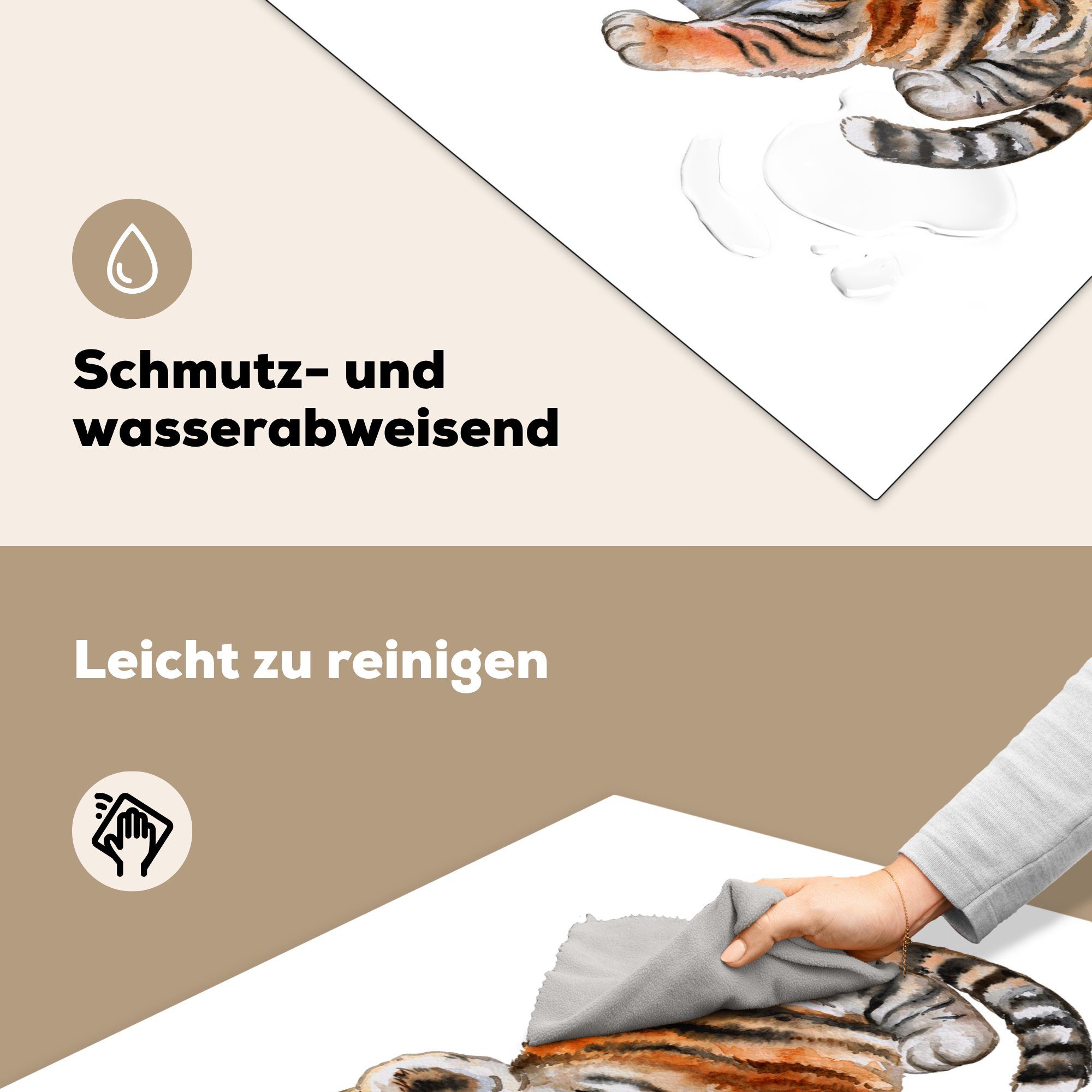 78x78 (1 Herdblende-/Abdeckplatte MuchoWow - Ceranfeldabdeckung, tlg), Arbeitsplatte Vinyl, Baby für Tiger - cm, küche Orange,