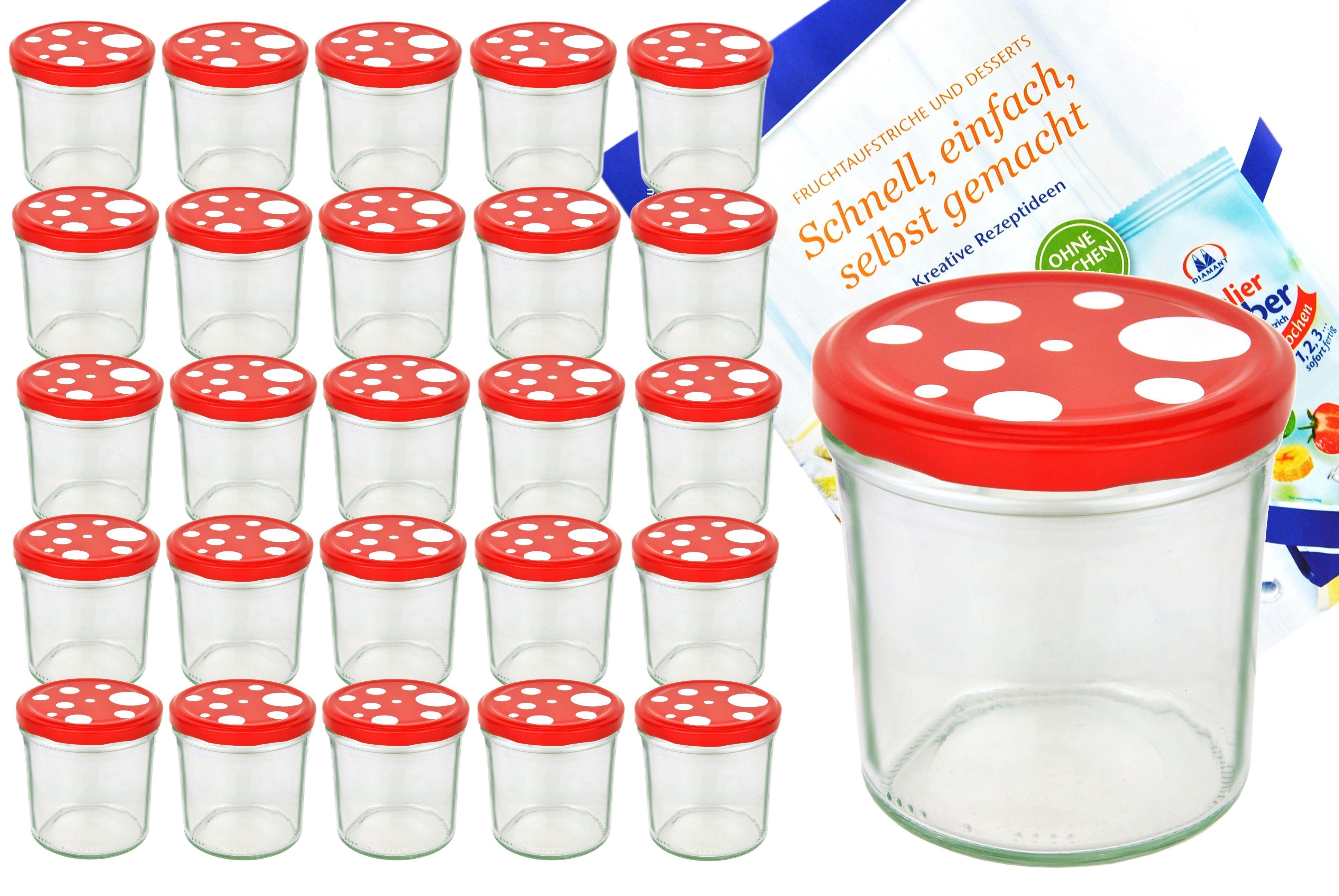 MamboCat Einmachglas 25er Set Sturzglas 350 ml To 82 Fliegenpilz Deckel rot weiß gepunktet, Glas