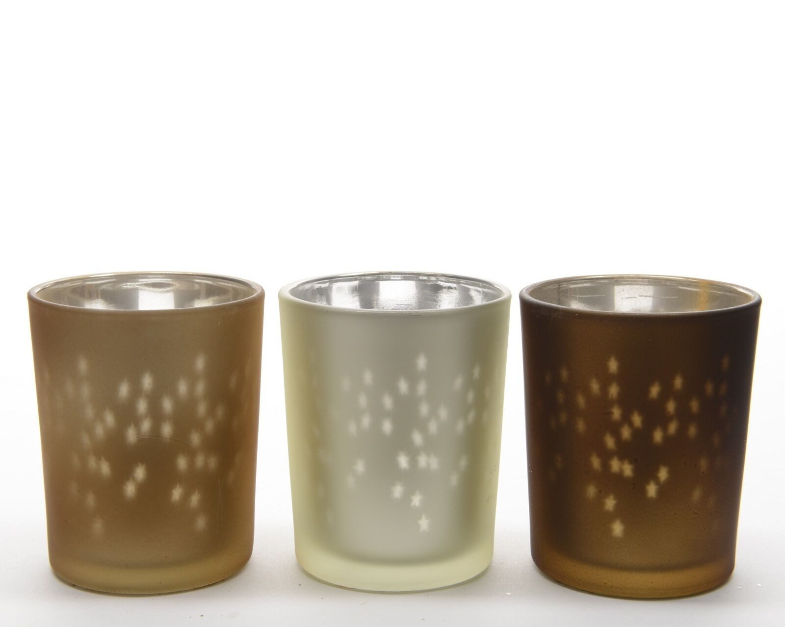 Kaemingk Teelichthalter Teelichthalter Glas Laser Sterne hellbraun H.6,5 Ø 5,5 cm 3er Set