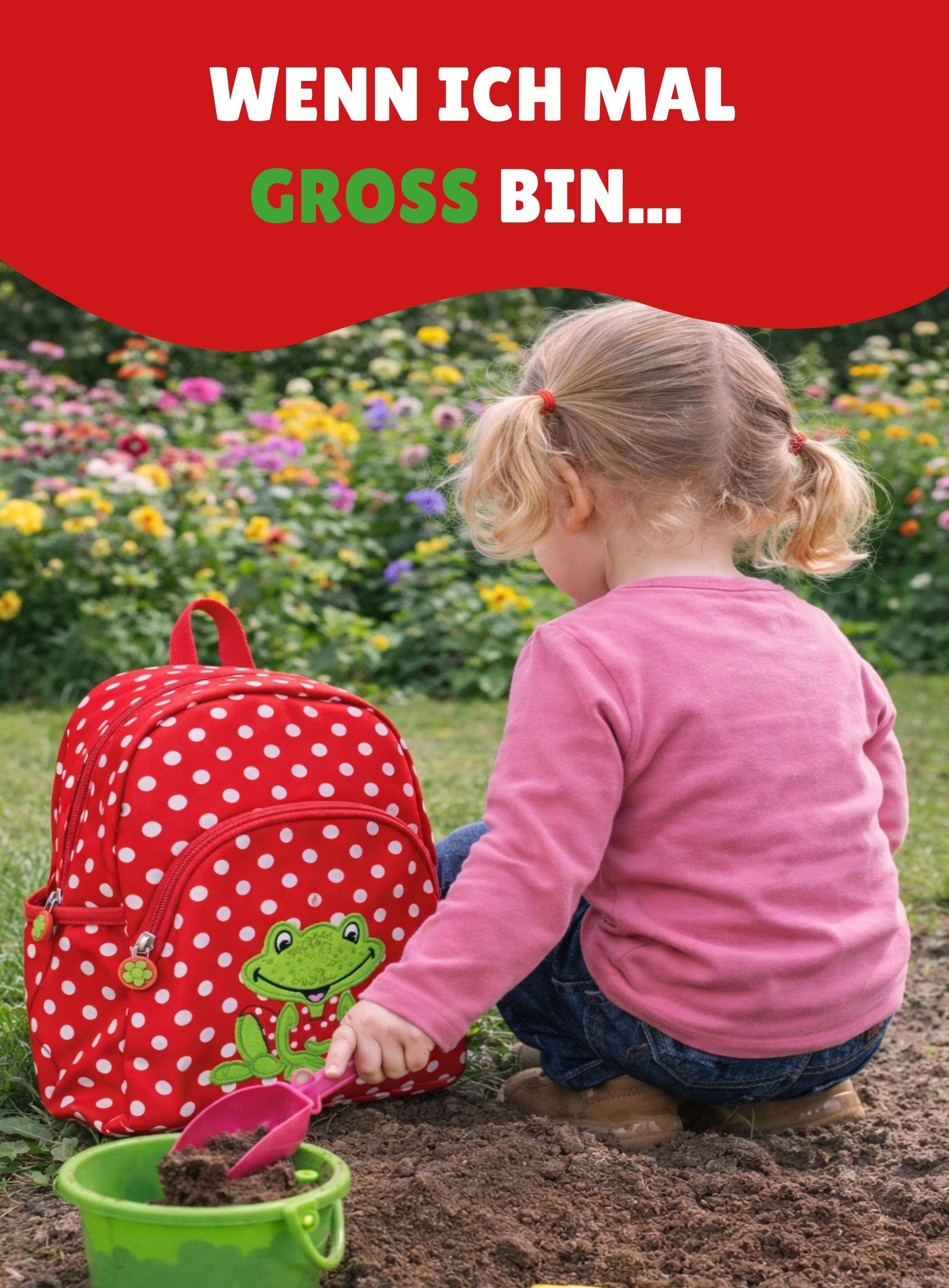 COPPENRATH DIE SPIEGELBURG Kinderrucksack Rucksack Kleine Freunde FROSCH "Wenn ich mal groß bin..." (Set, 4-tlg., inkl. Turnbeutel, Brotdose und Trinkflasche), mit Brustgurt; Applikation & Stickereien
