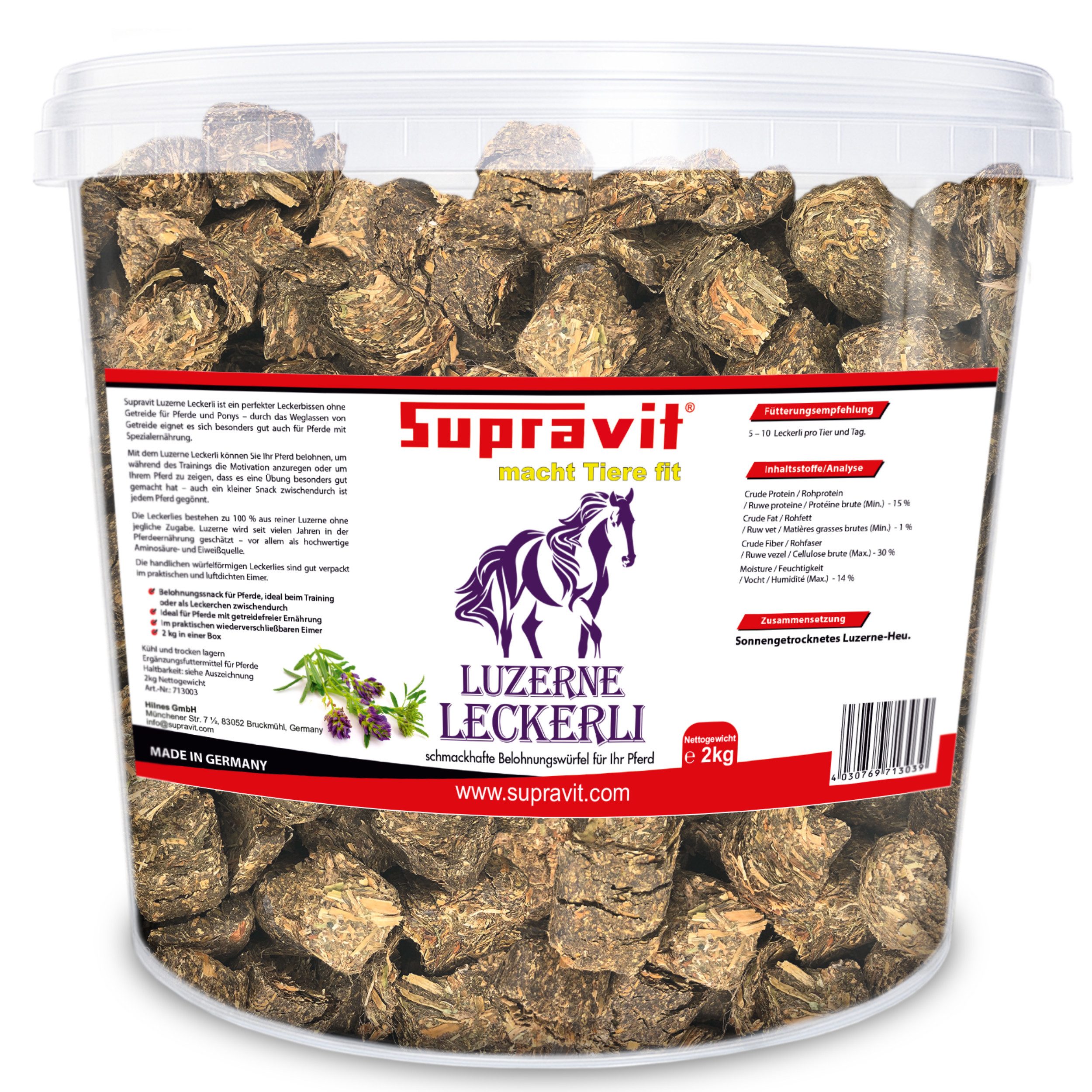 Supravit Leckerlies für Pferde & Ponys ohne Zucker - Gesunder Belohnungssnack Luzerne-Leckerli, Snack für: Pferd