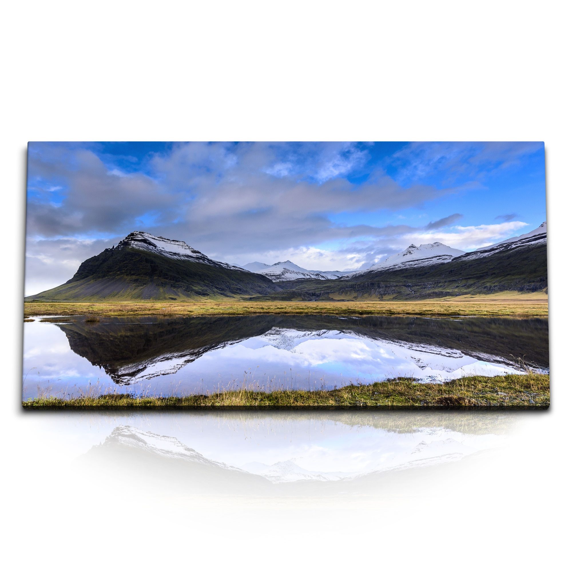 Leinwandbild Kunstdruck Bilder 120x60cm Natur Berge See Island Schneegipfel