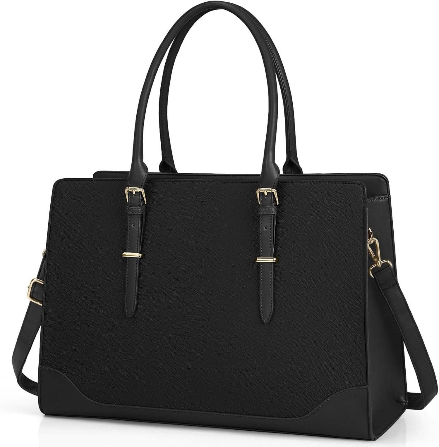 Handtasche Handtasche Damen Shopper Schwarz PU Leder Laptoptasche 15.6 Zoll
