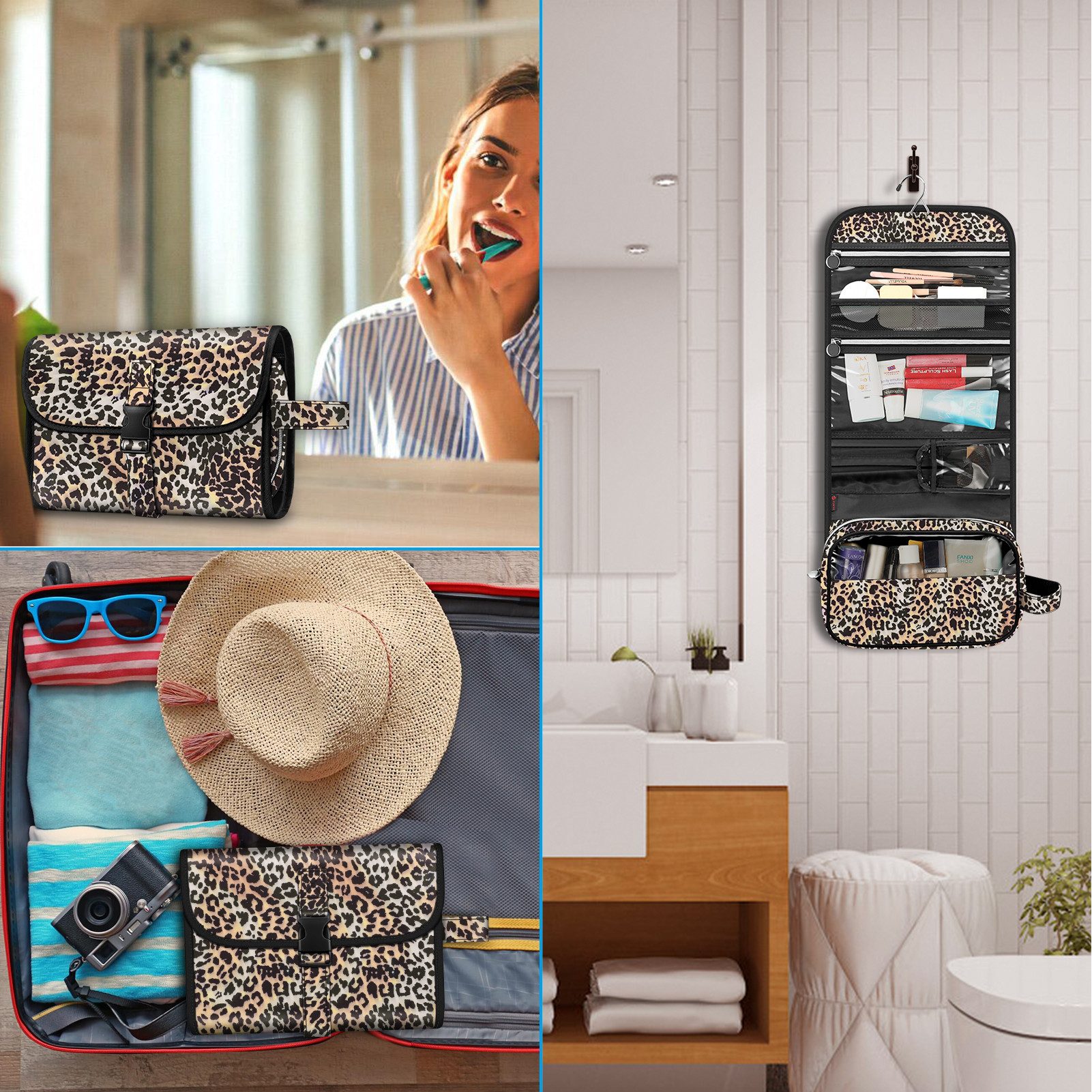 Fintie Kulturbeutel Tragbare Kulturtasche Kosmetiktasche Reisetasche, Große wasserdichte, Aufhängen Make-up Organizer Stauraum Tasche für Damen Mädchen