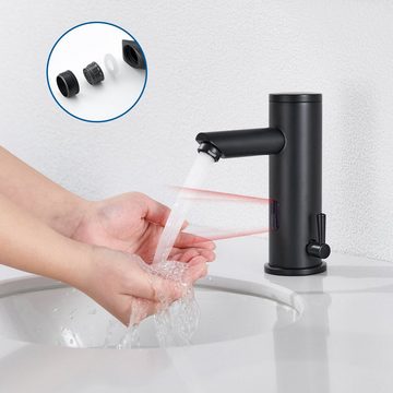 AuraLum pro Waschtischarmatur Wasserhahn mit Sensor Automatik Mischbatterie Waschbecken Armaturen Schwarz