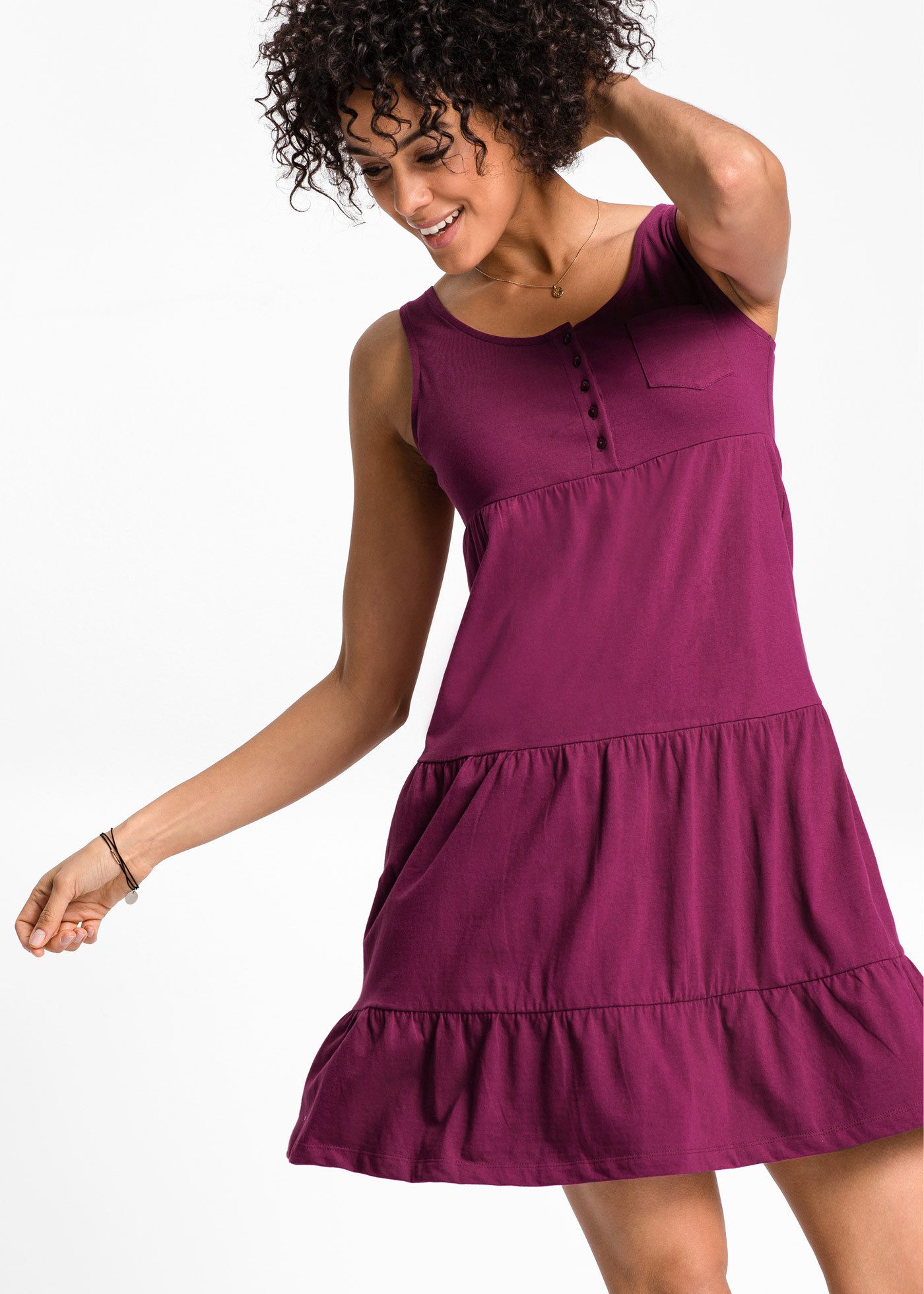bonprix Jerseykleid für entspannte Sommertage, aus Baumwolle, lockere A-Linie, knielang