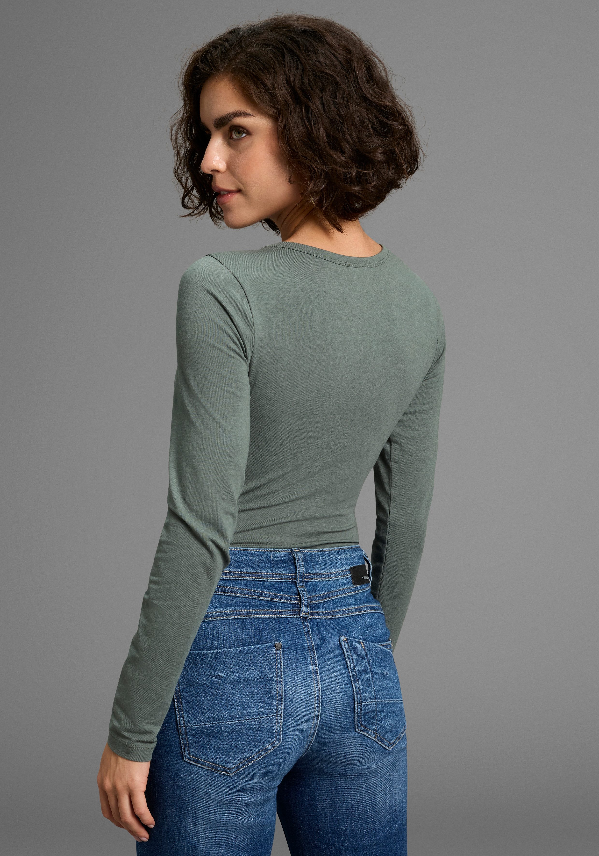 Laura Scott Langarmbody aus elastischer Baumwollmischung, figurbetonte Passform