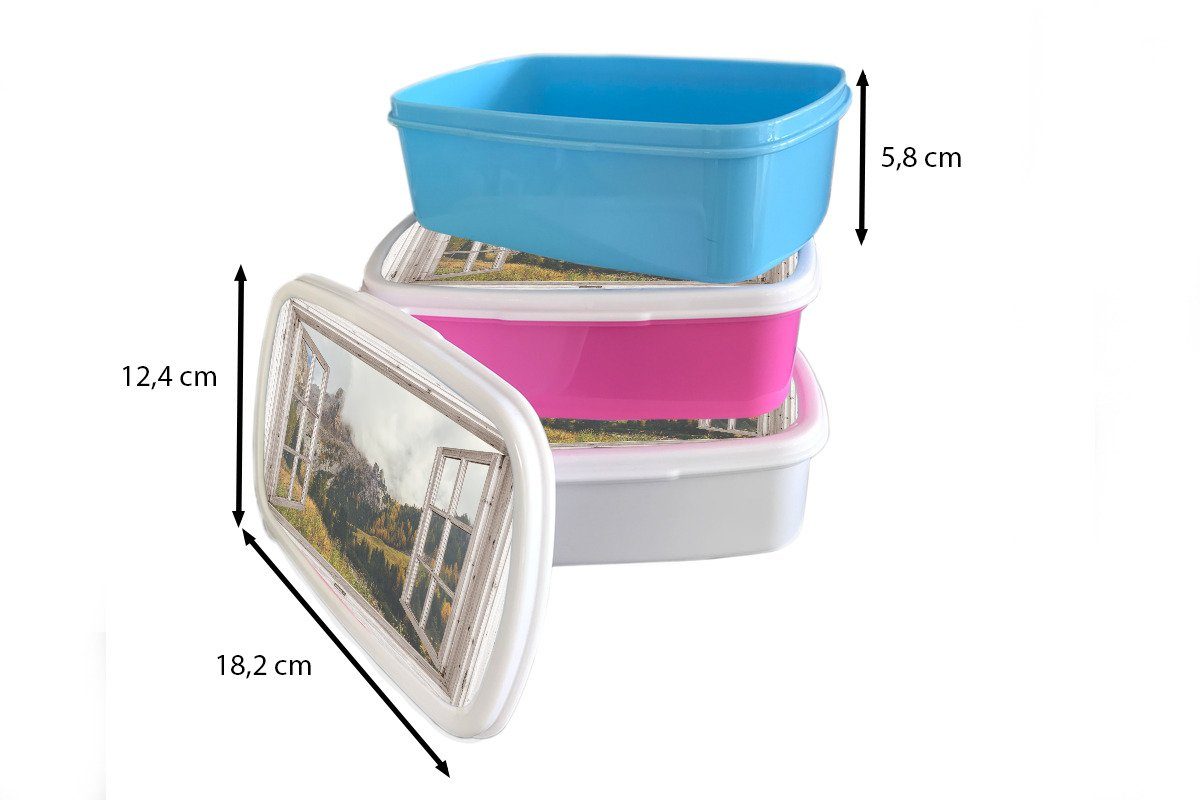Brotdose Lunchbox - - Mädchen, Kinder, Herbst, Kunststoff Brotbox Erwachsene, (2-tlg), MuchoWow rosa Wald Snackbox, für Kunststoff, Aussicht