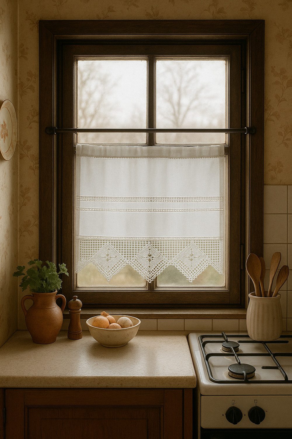 HOSSNER - ART OF HOME DECO Scheibengardine 50x75 cm (1 St), blickdicht, Baumwolle, Vintage, Romantische Stickerei