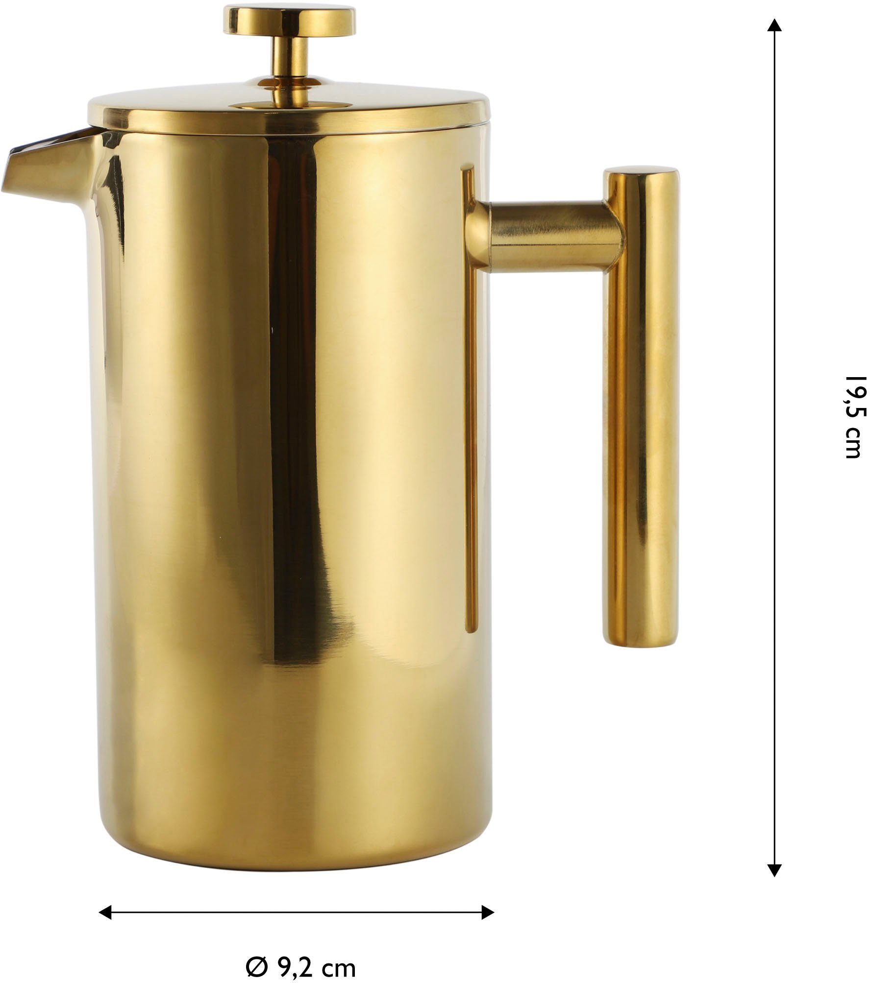Edelstahl, Pressfilter, 0,8l Kanne ., mit Press goldfarben Kaffeekanne, ECHTWERK French Kaffeebereiter isoliert doppelwandiger