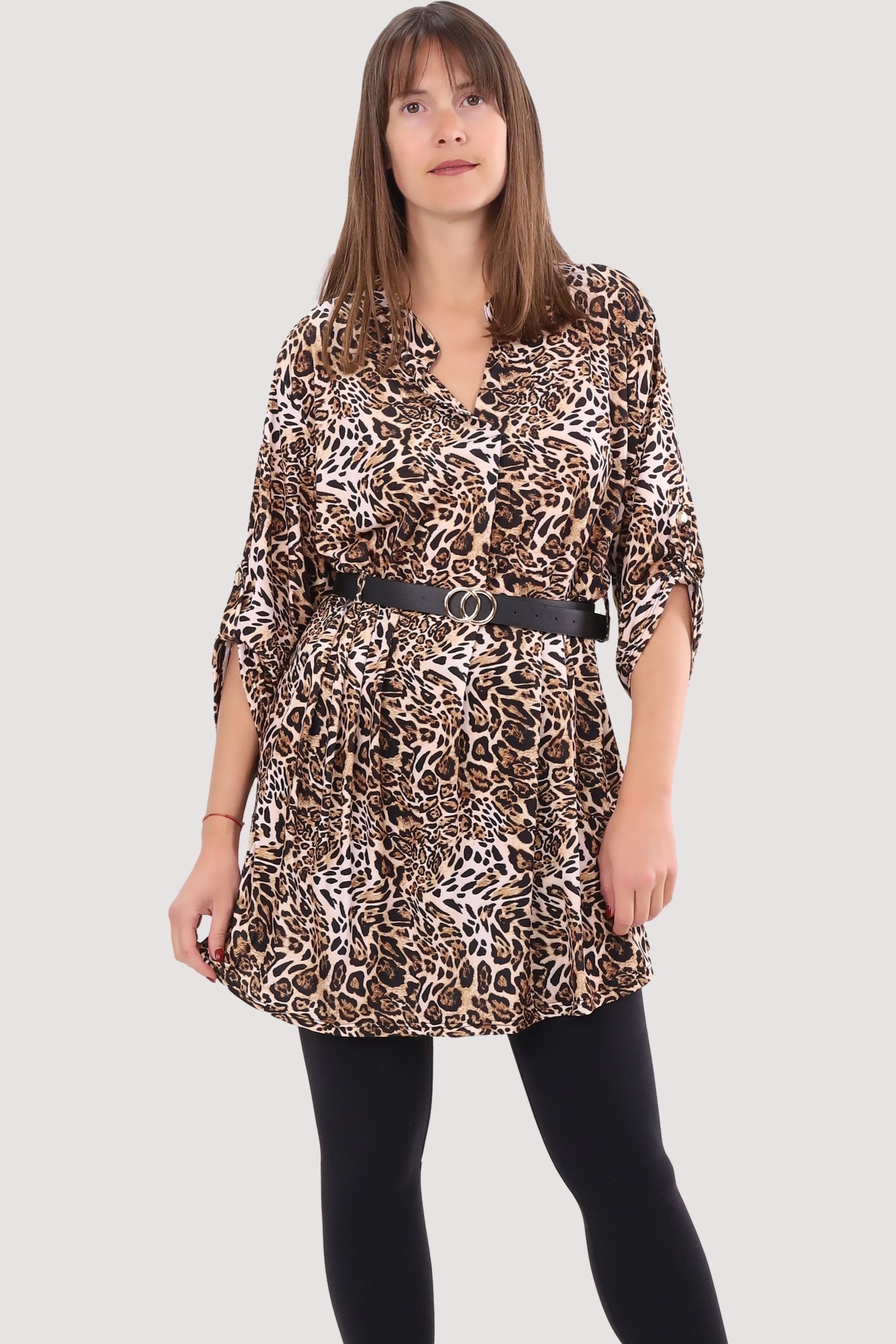Kleid Druckkleid mit malito Jaguar Tunika Einheitsgröße 2 than fashion Bluse Animalprint 23203 more Gürtel