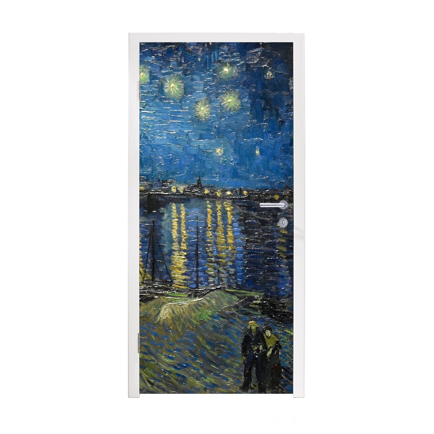 MuchoWow Türtapete Sternennacht über dem Orsay Paris - Vincent Van Gogh, Matt, bedruckt, (1 St), Fototapete für Tür, Türaufkleber, 75x205 cm