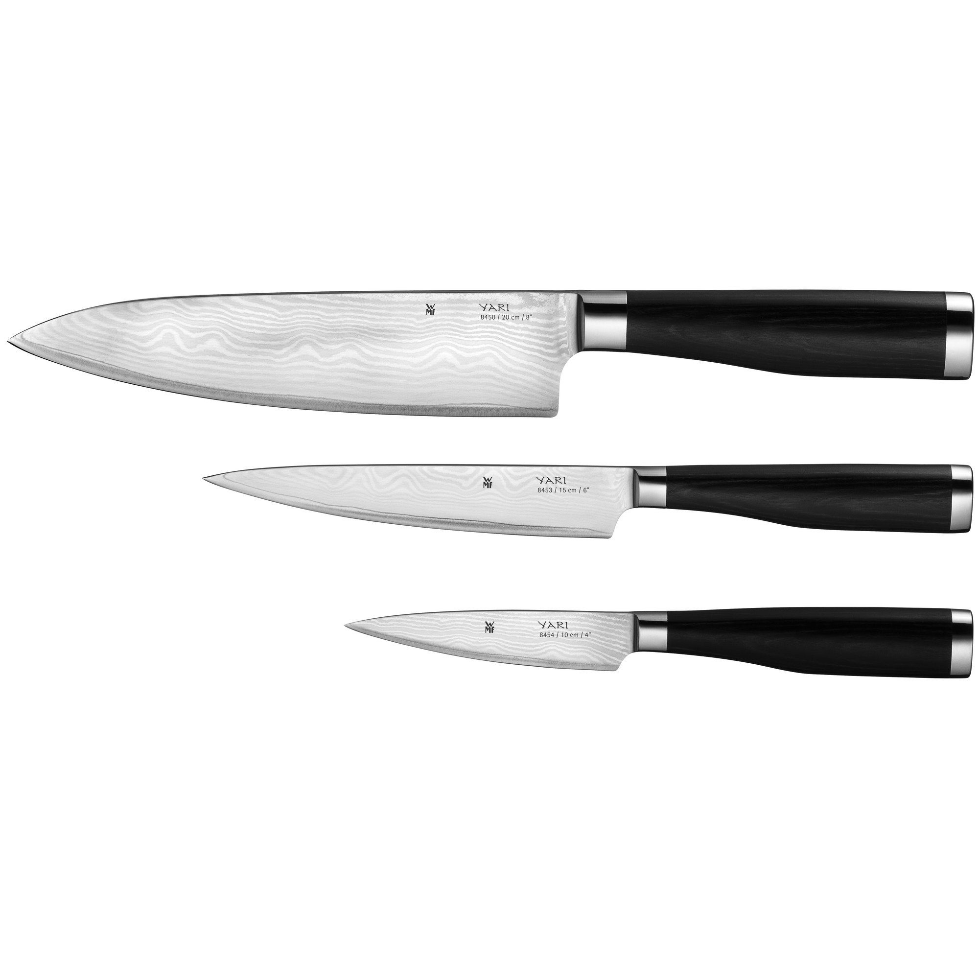 WMF Messer-Set Yari (3-tlg., 1x Kochmesser, 1x Allzweckmesser, 1x Gemüsemesser), 67 Lagen japanischer Spezialklingenstahl