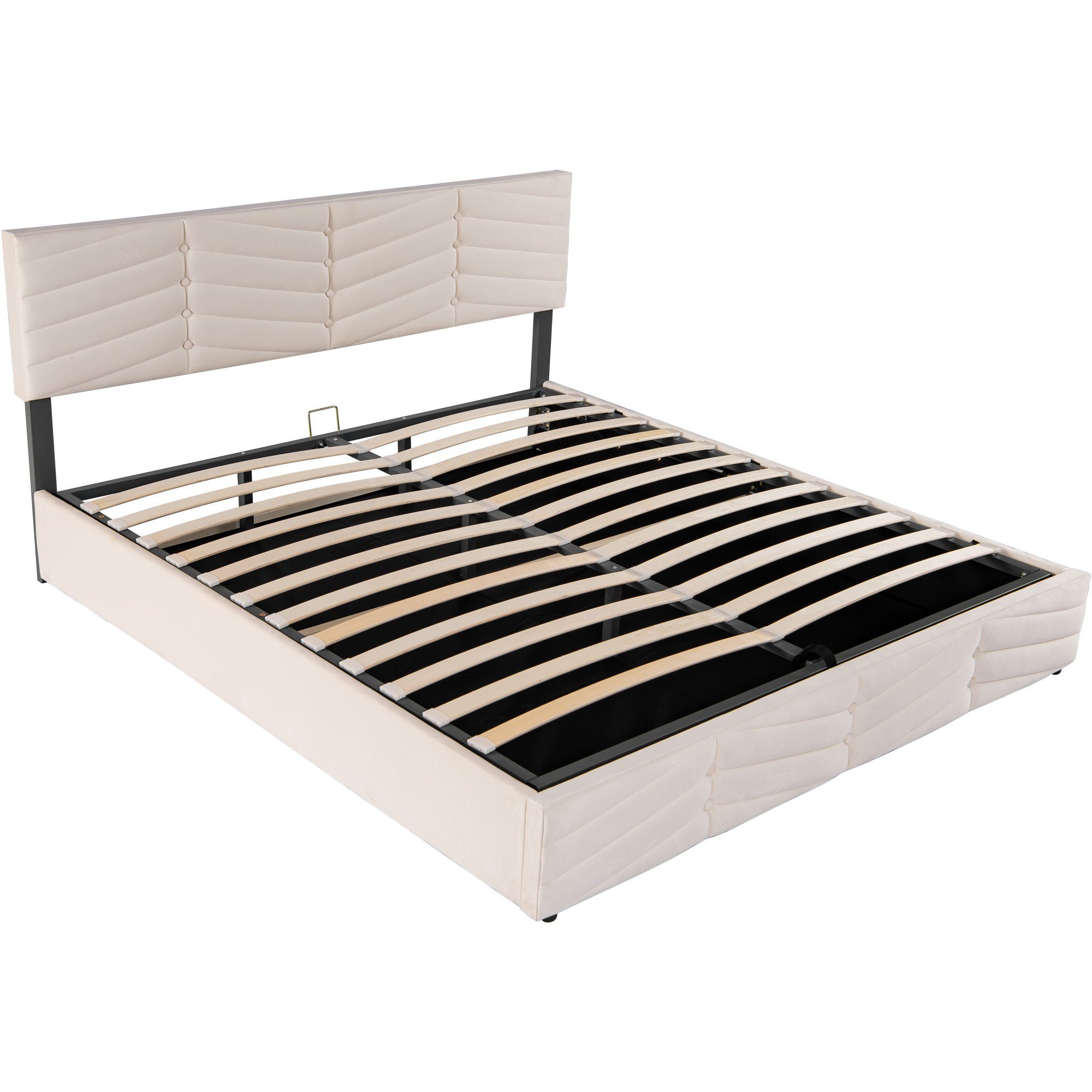 Boxspringbett (Polsterbett mit Lattenrost und Bettkasten, verstellbarem Kopfteil), Doppelbett Hydraulisches Bett 180x200 cm, Bezug aus Samt