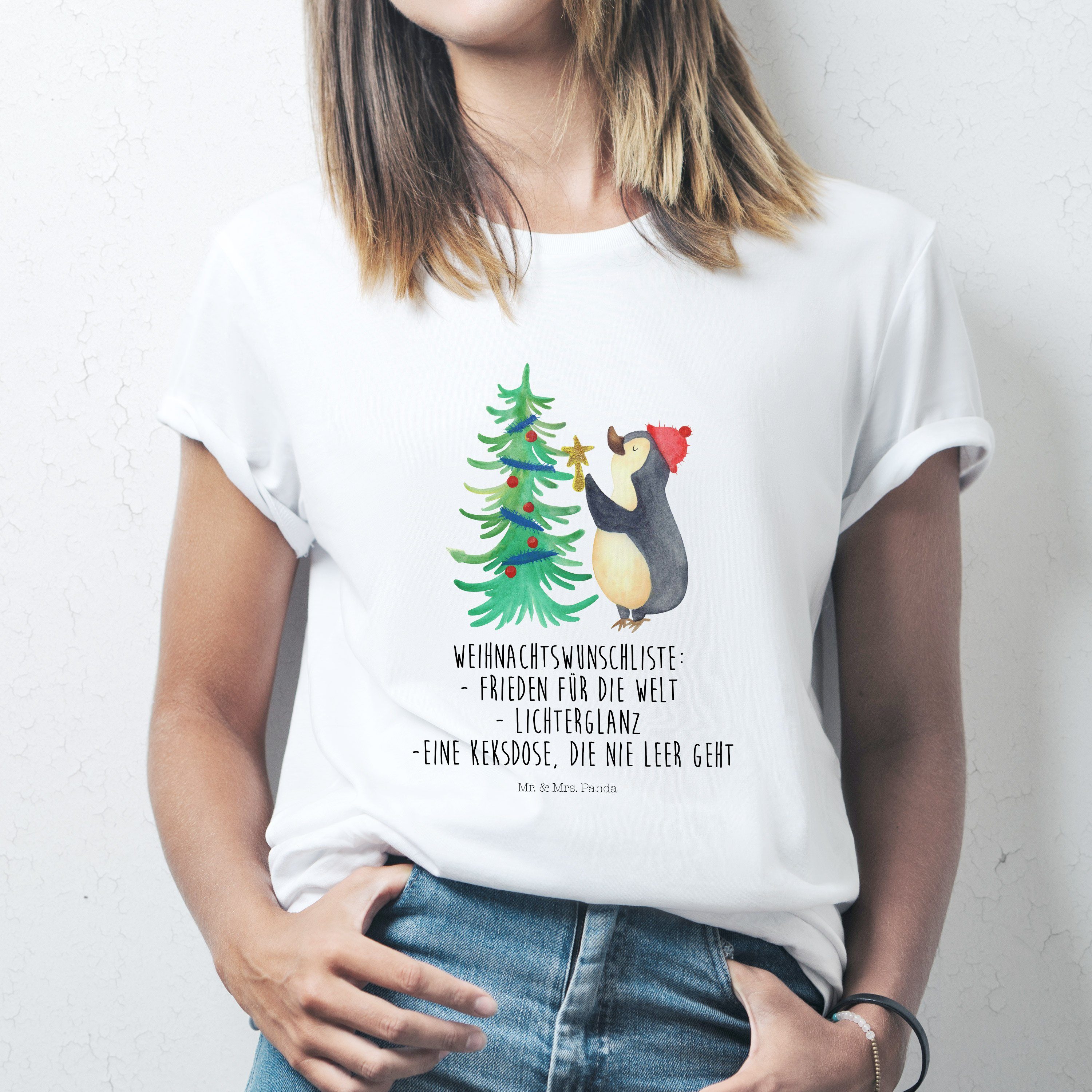 (1-tlg) Pinguin Panda T-Shirt Weihnachtsbaum Mr. Schlafshirt Advent, - Mrs. - Winter, Weiß Geschenk, &