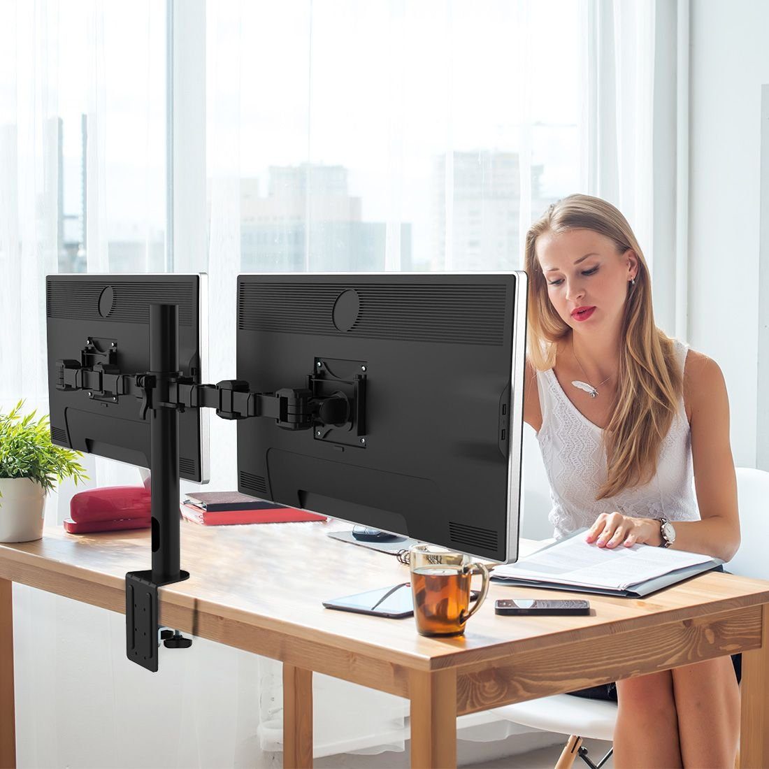 FLEXISPOT Monitor-Halterung D1D/D1DP, (Monitorhalter Tischhalterung Standfuß mit 2 Armen für 2 Monitore)