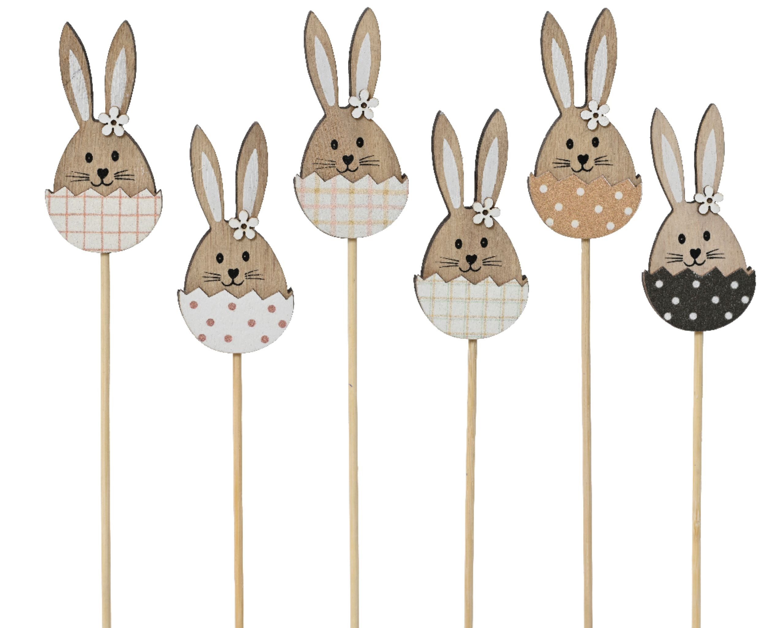 Decoris season decorations Osterfigur, Osterstecker Osterhase im Ei am Stab 29,5cm Holz 1 Stück sortiert