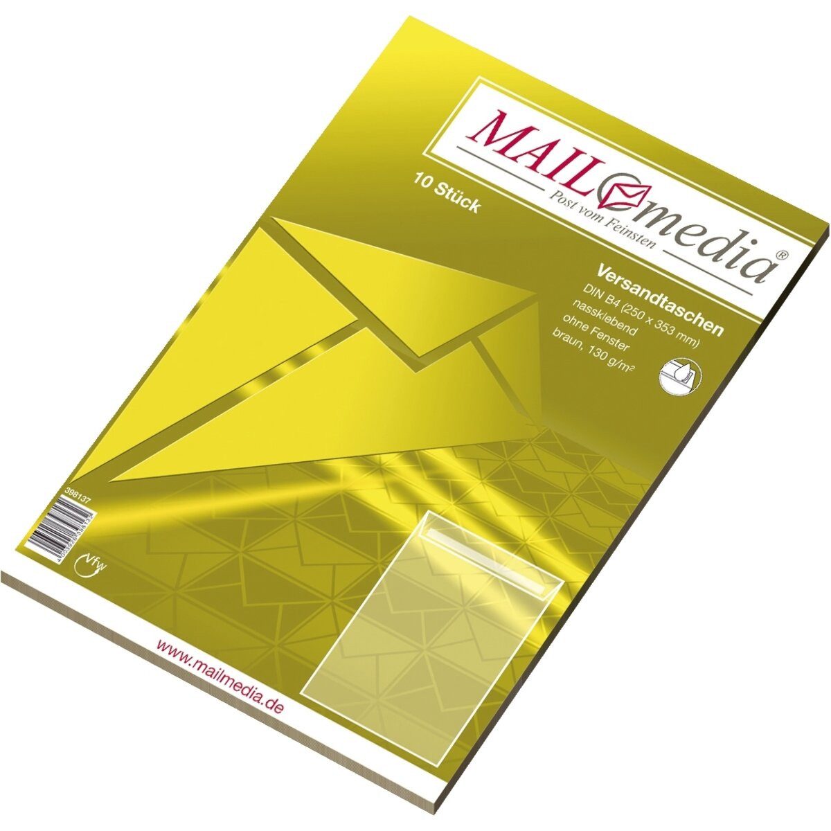mayer-network GmbH Versandtasche Versandtasche B4 nassklebend ohne Fenster braun 130 g/qm 10 Stück.