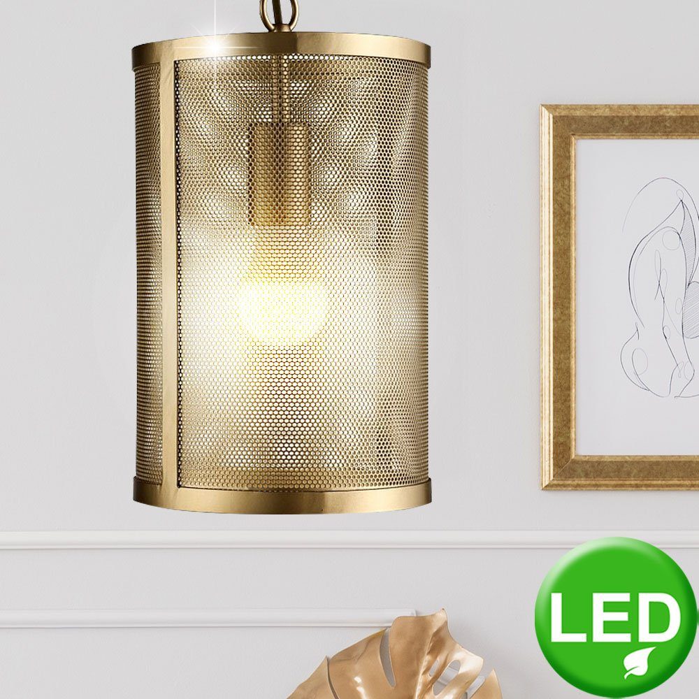 etc-shop LED Pendelleuchte, Leuchtmittel inklusive, Warmweiß, RETRO Hänge Pendel Lampe Käfig Design Decken Leuchte Gitter GOLD im