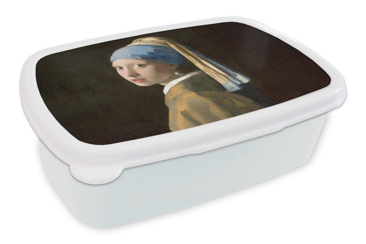 Erwachsene, Gemälde Alte weiß MuchoWow - Mädchen Jungs - mit und Brotbox und Brotdose, Vermeer, für Kunststoff, Lunchbox - Kinder Meister Perlenohrring für Mädchen (2-tlg),