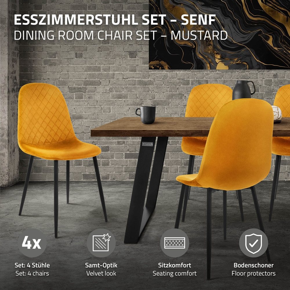 ML-DESIGN Stuhl Esszimmerstuhl mit Rückenlehne, Polsterstuhl mit Metallbeinen (4 St), Wohnzimmerstuhl ergonomisch Gelb mit Samtbezug Küchenstuhl