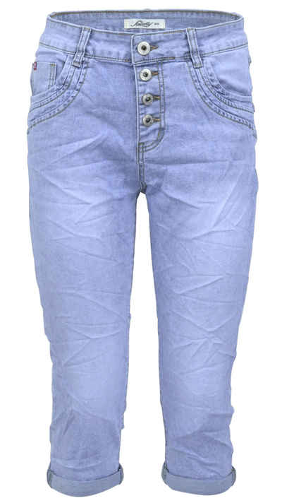 Jewelly Regular-fit-Jeans Capri Jeans im Crash-Look, Boyfriend Hose und