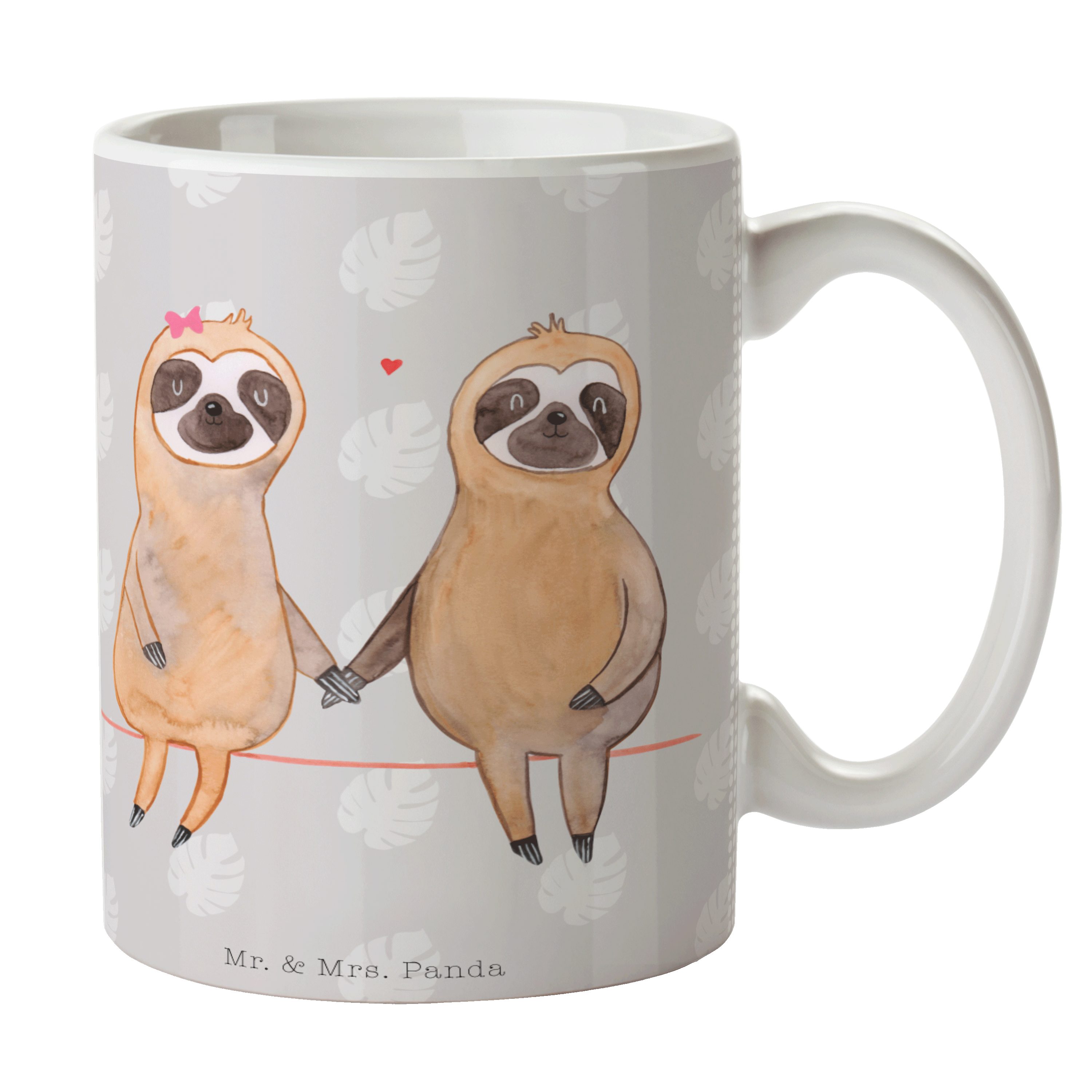 Mr. & Mrs. Panda Tasse Faultier Pärchen - Grau Pastell - Geschenk, gemeinsam, Liebespaar, Bü, Keramik