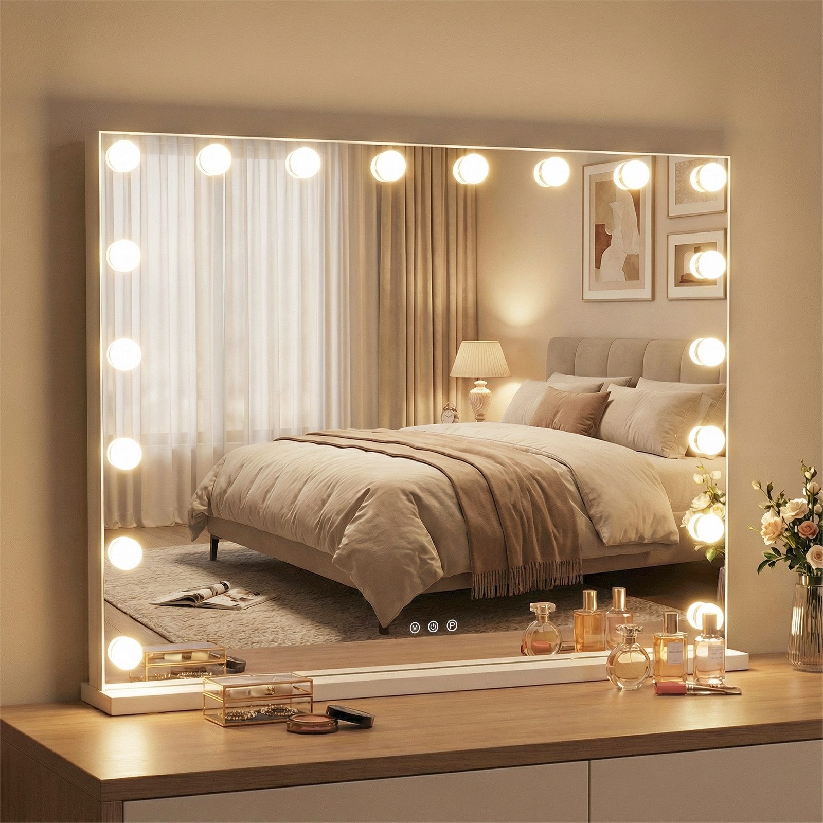 COSTWAY Schminkspiegel (1-St), Hollywood Beleuchteter Spiege, mit 3 Lichtfarben, Touch-Steuerung