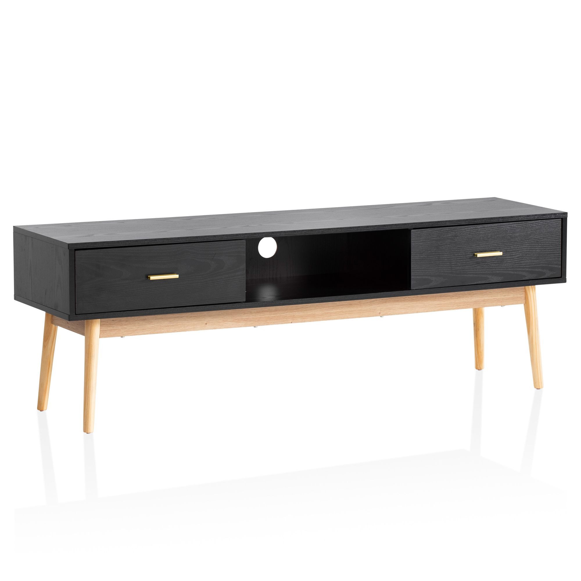 FINEBUY Lowboard FB99993 (Schwarz Eiche, 150x50x40 cm, zwei Schubladen), TV-Kommode Hoch, TV-Schrank Modern Fernsehtisch