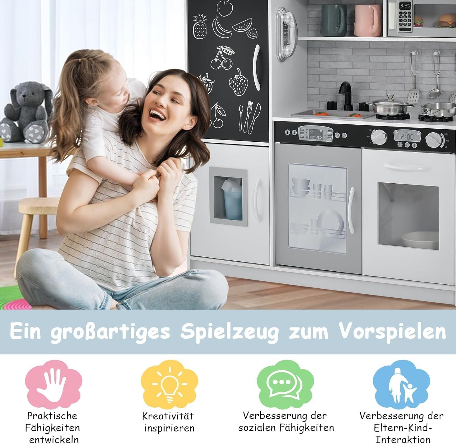 KOMFOTTEU Spielküche Kinderküche, mit Mikrowellen, Backofen, günstig online kaufen