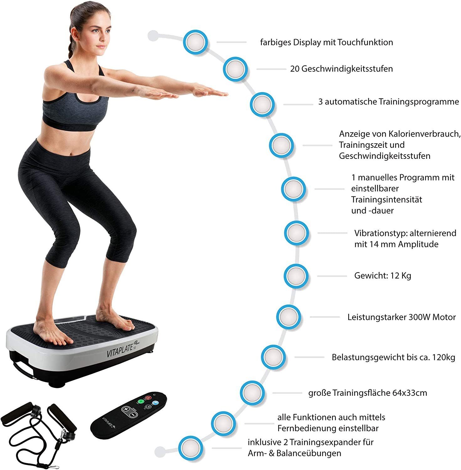 @tec Vibrationsplatte Vitaplate SE, 300,00 W, 20 Intensitätsstufen, Vibration-Training, Fitnessstation, effektiver Vibrationstrainer