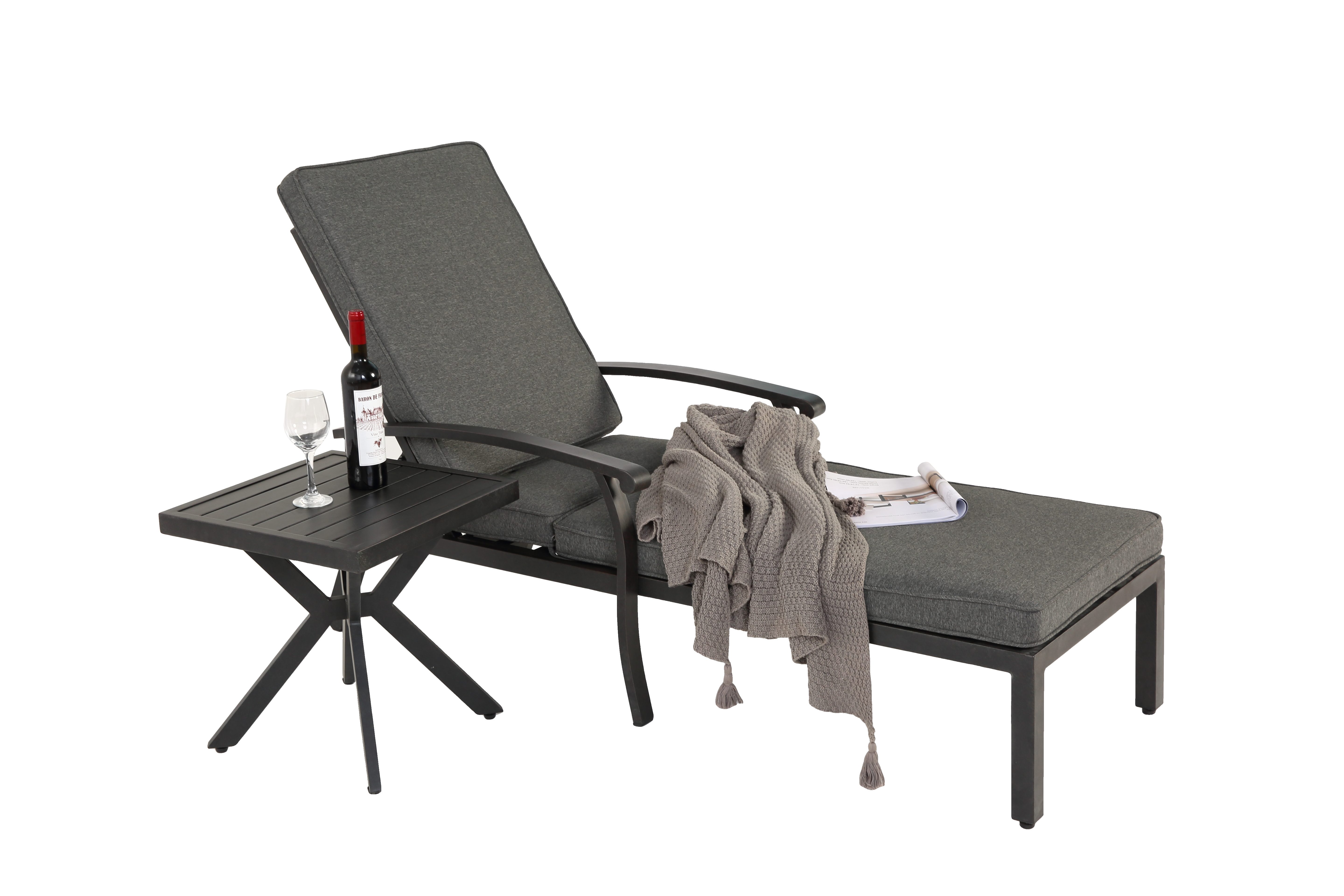 LVHOM Gartenliege Sonnenliege mit 5-Fach höhenverstellbarer Rückenlehne, bis 120kg, 1xLiege, Baumwollkissen, ergonomische Armlehnen, rostfreies Aluminiumgestell, witterungsbeständig, rutschfestes Design kann mit einem kleinen Beistelltisch kombiniert werden, geeignet zum Entspannen, Lesen oder Sonnenbaden, für Garten, Poolbereich, Terrasse
