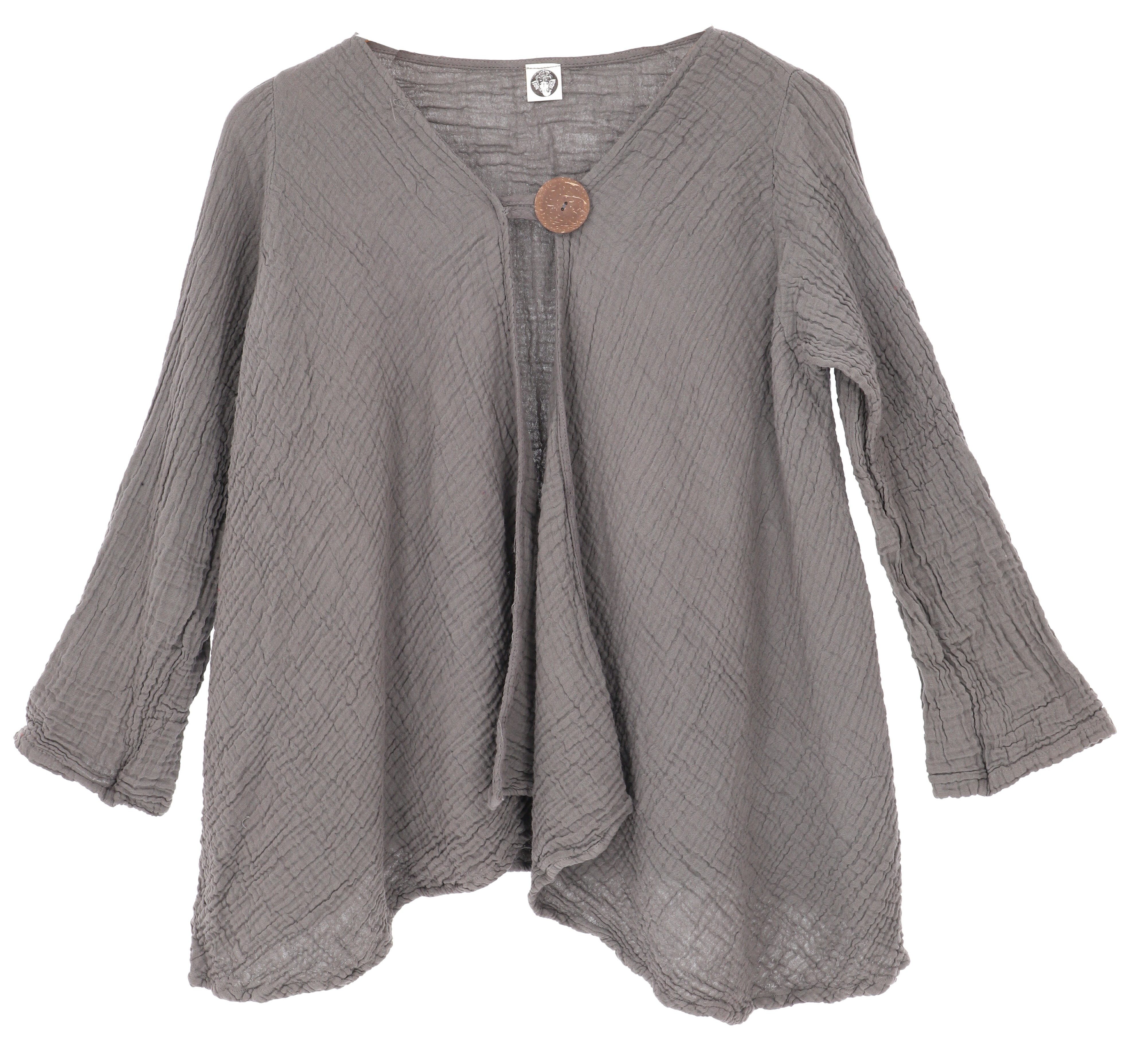 Guru-Shop Longbluse Musselin Boho Blusenjäckchen, kurze Baumwoll.. alternative Bekleidung