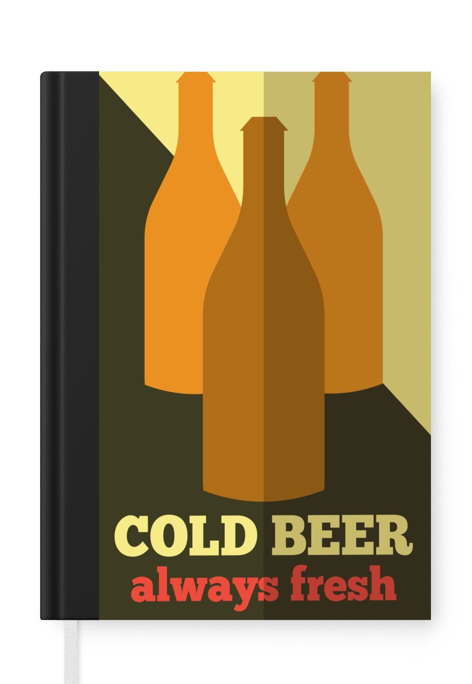 MuchoWow Notizbuch Bier - Flasche - Vintage - Kaltes Bier immer frisch - Altes Poster -, Journal, Merkzettel, Tagebuch, Notizheft, A5, 98 Seiten, Haushaltsbuch