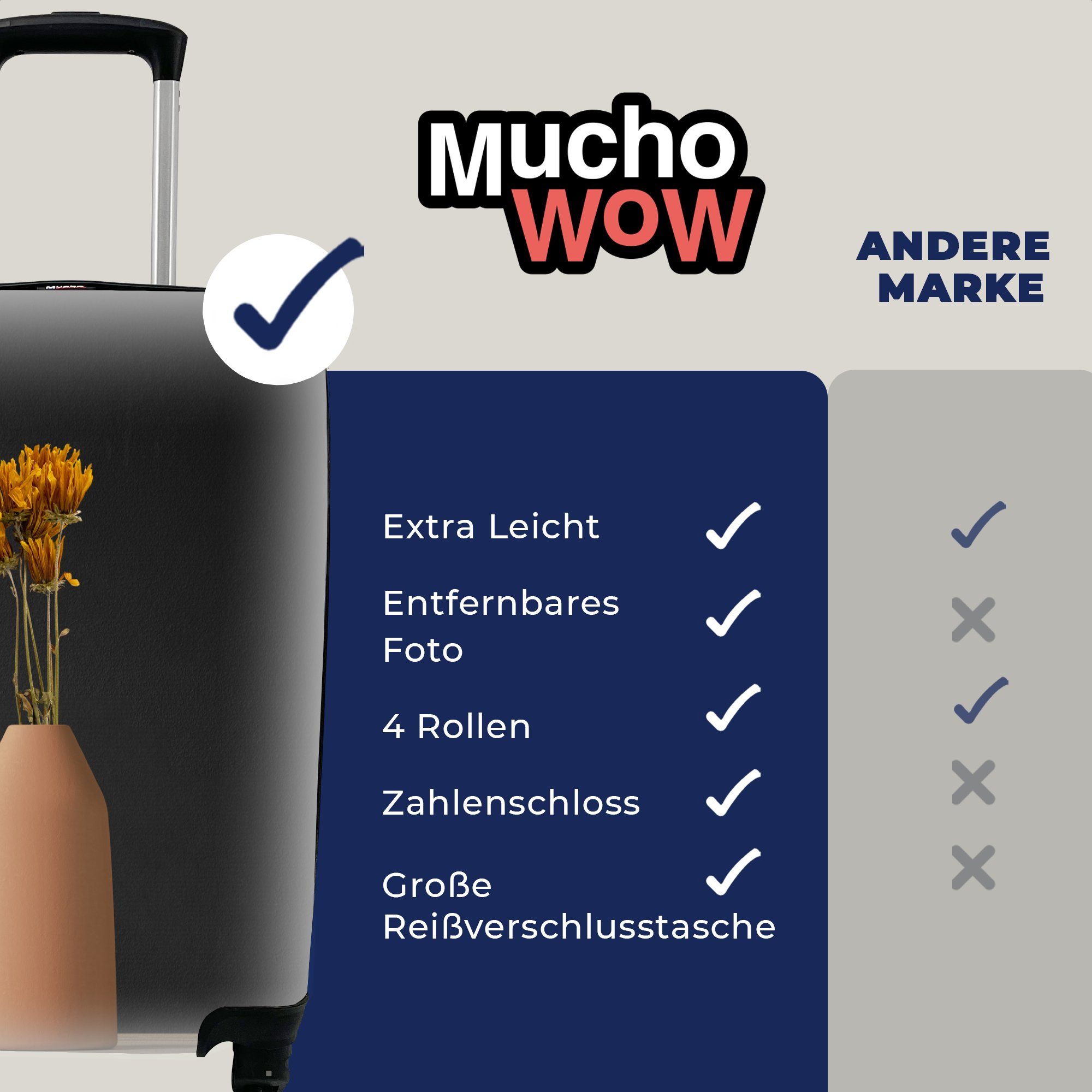 - mit Trolley, Reisetasche Orange rollen, Handgepäck 4 Ferien, Reisekoffer Rollen, Handgepäckkoffer Stilleben, MuchoWow - für Blumen