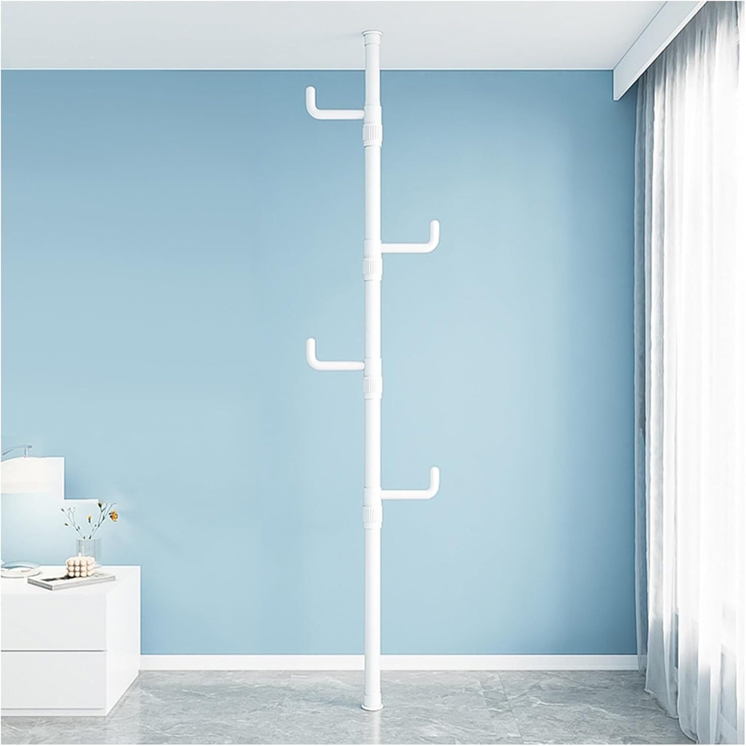 JOYOLEDER Kleiderständer Garderobenständer ausziehbar, 4/5 Haken, 110-310cm Verstellbarer, (Teleskop Kleiderständer stabil – Garderobe platzsparend, Metall, – Herrendiener Schlafzimmer – Flurgarderobe – Wäscheständer Balkon)