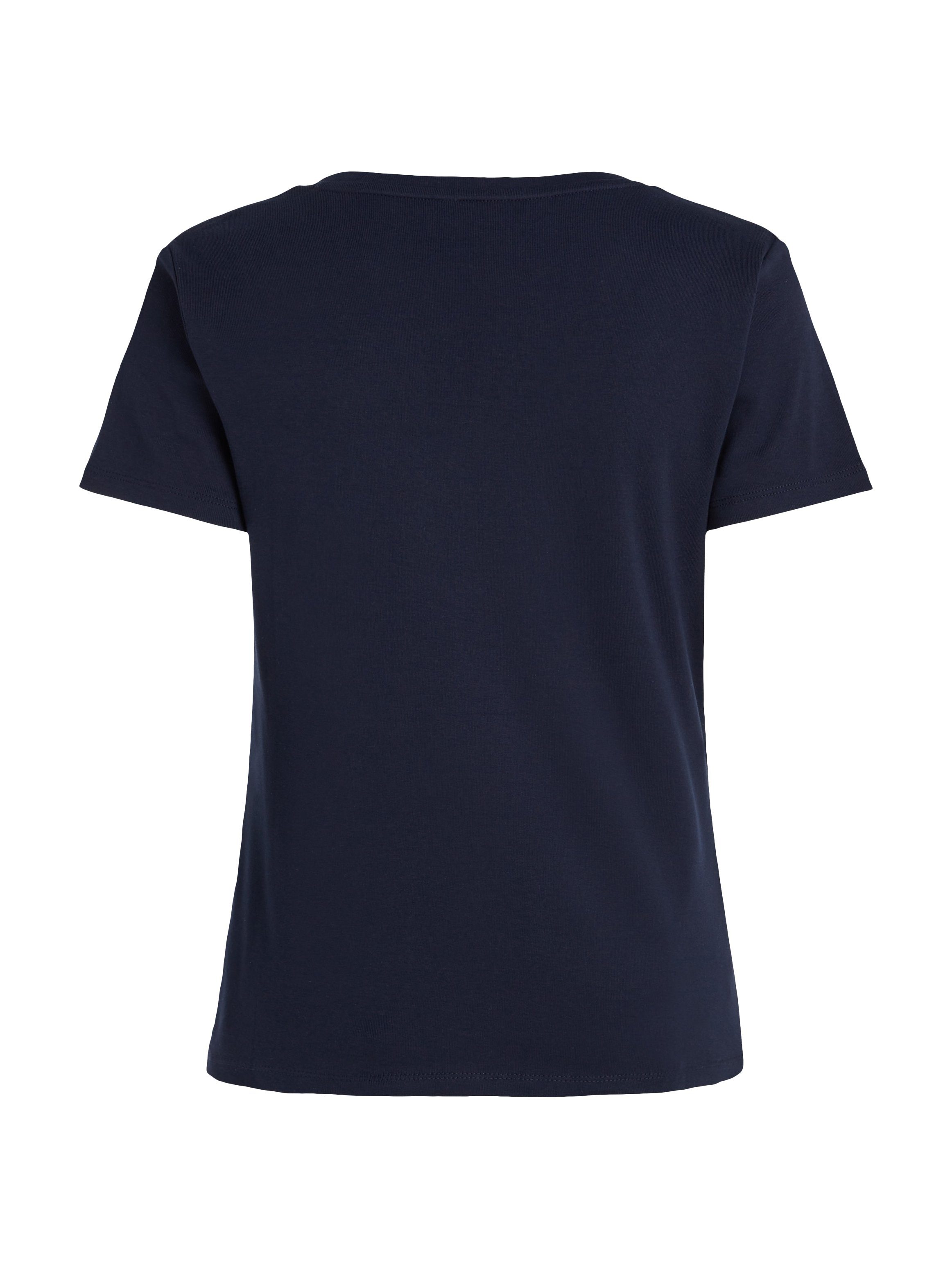 Tommy Hilfiger T-Shirt SLIM CODY SS RIB Logostickerei dunkelblau mit V-NECK dezenter