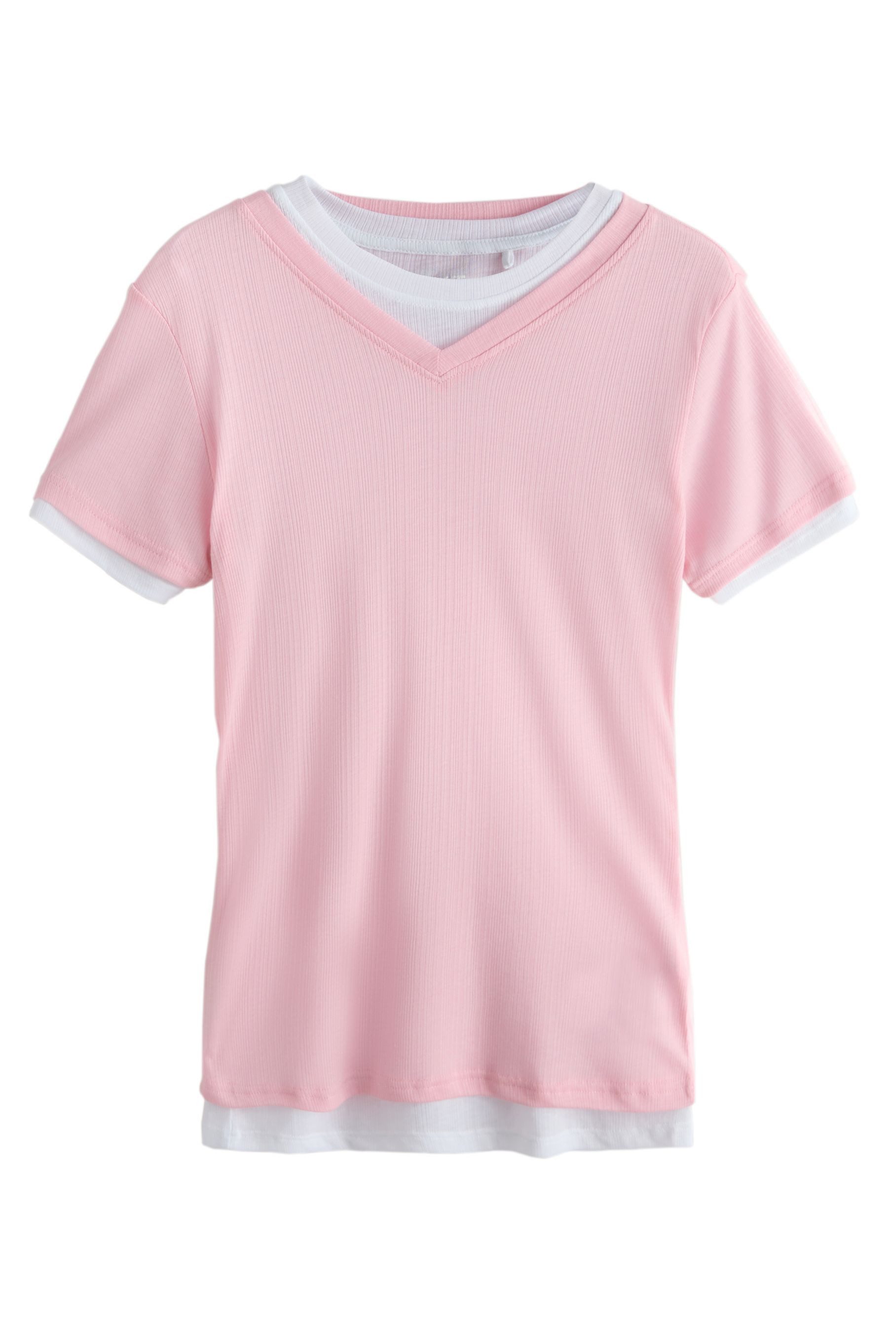 T-Shirt Kurzärmeliges, geripptes T-Shirt mit V-Ausschnitt